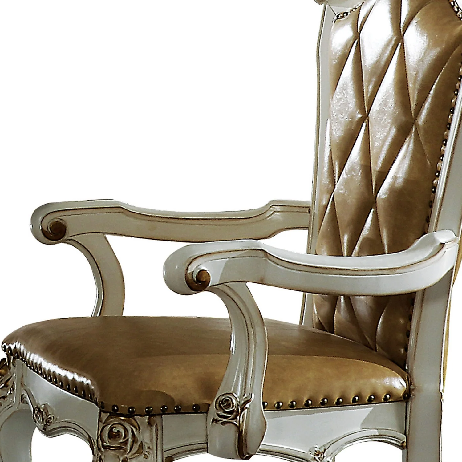 Wood And Leather Dining Chairs With Armrests, Set Of 2, White And Brown By Benzara - Image 3