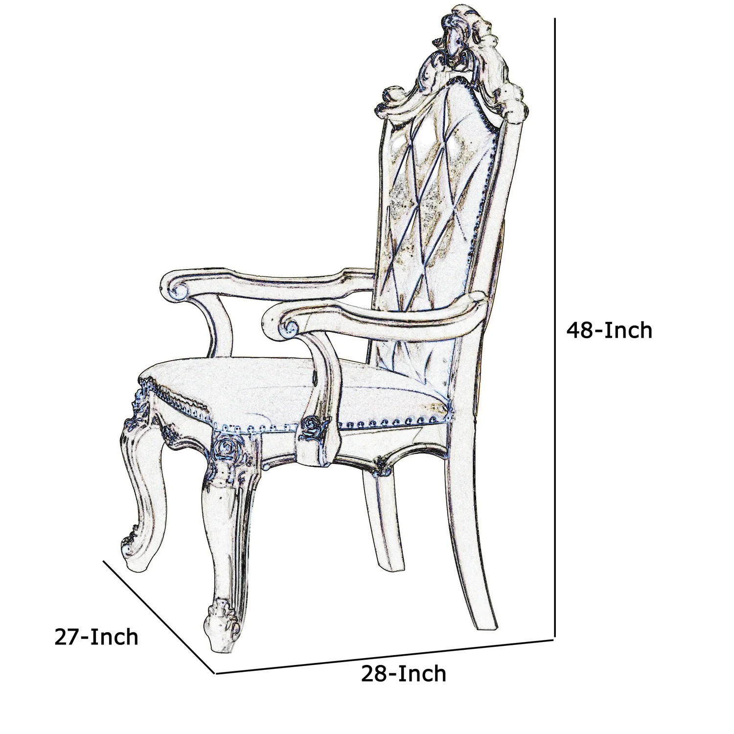 Wood And Leather Dining Chairs With Armrests, Set Of 2, White And Brown By Benzara - Image 5