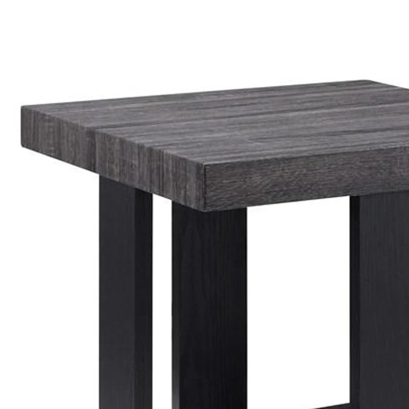 Wood And Metal 3 Piece Cocktail Table Set Gray And Black By Benzara - Image 3