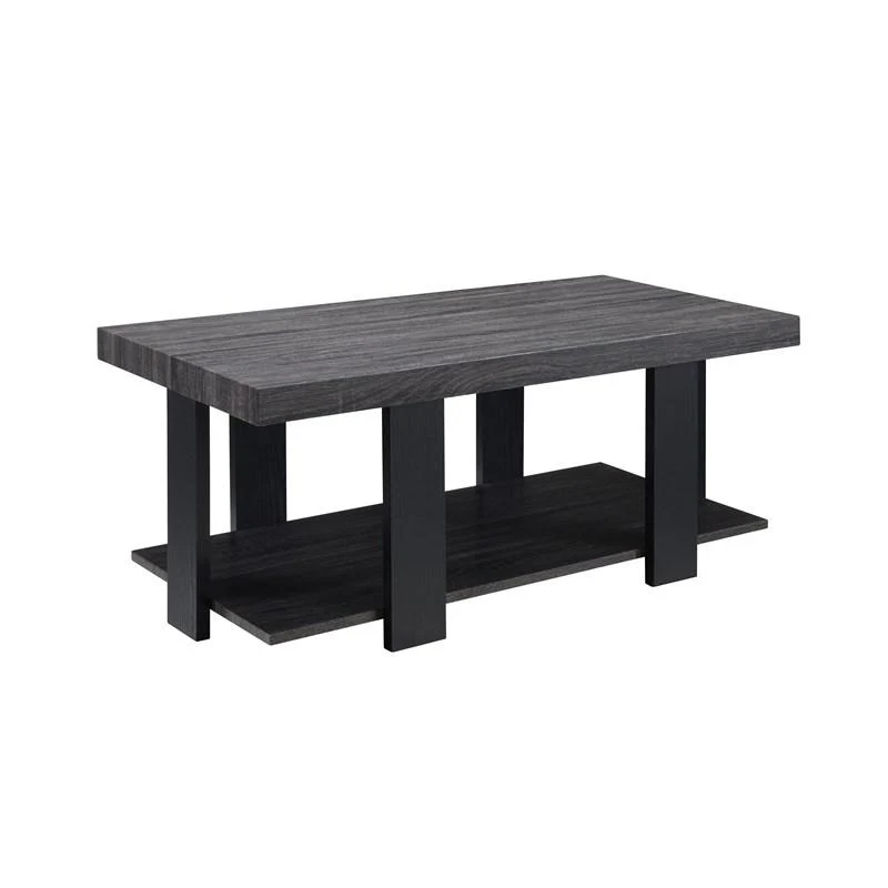 Wood And Metal 3 Piece Cocktail Table Set Gray And Black By Benzara - Image 4