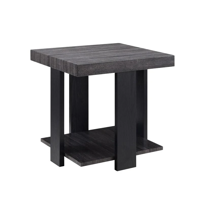 Wood And Metal 3 Piece Cocktail Table Set Gray And Black By Benzara - Image 5