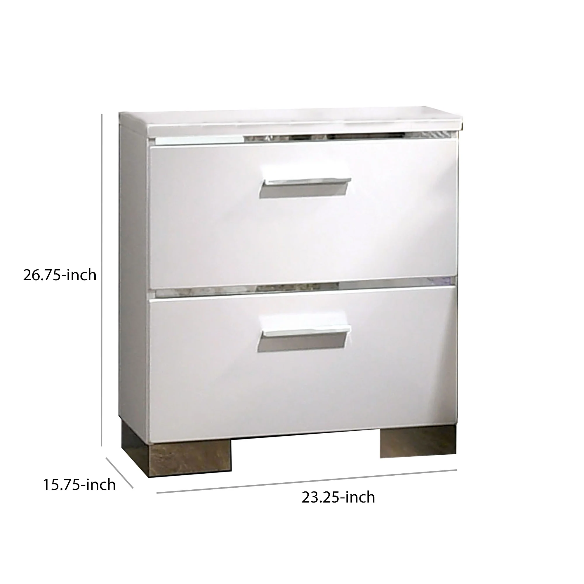Wood And Metal Nightstand With 2 Drawers,  White And Silver By Benzara - Image 2