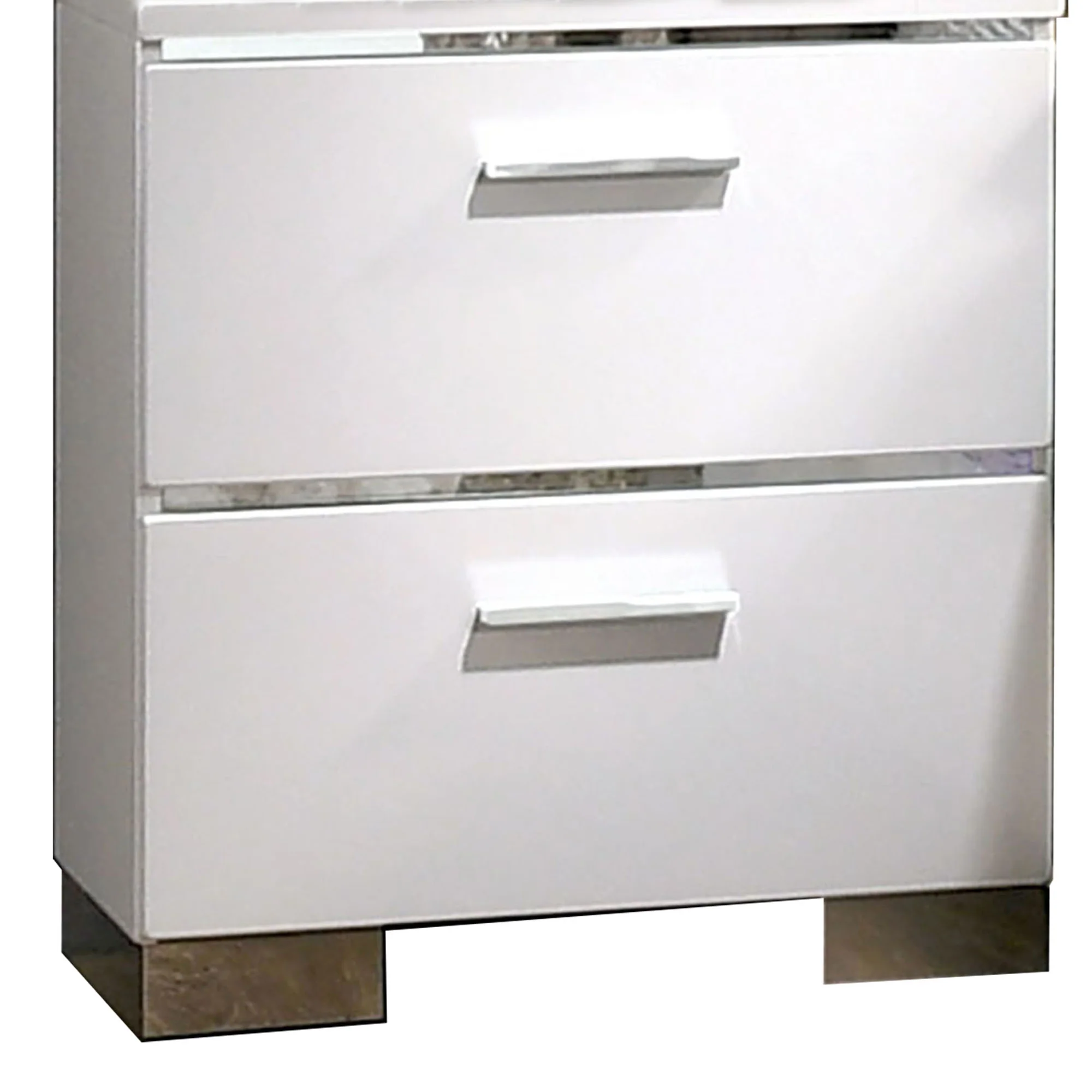 Wood And Metal Nightstand With 2 Drawers,  White And Silver By Benzara - Image 3