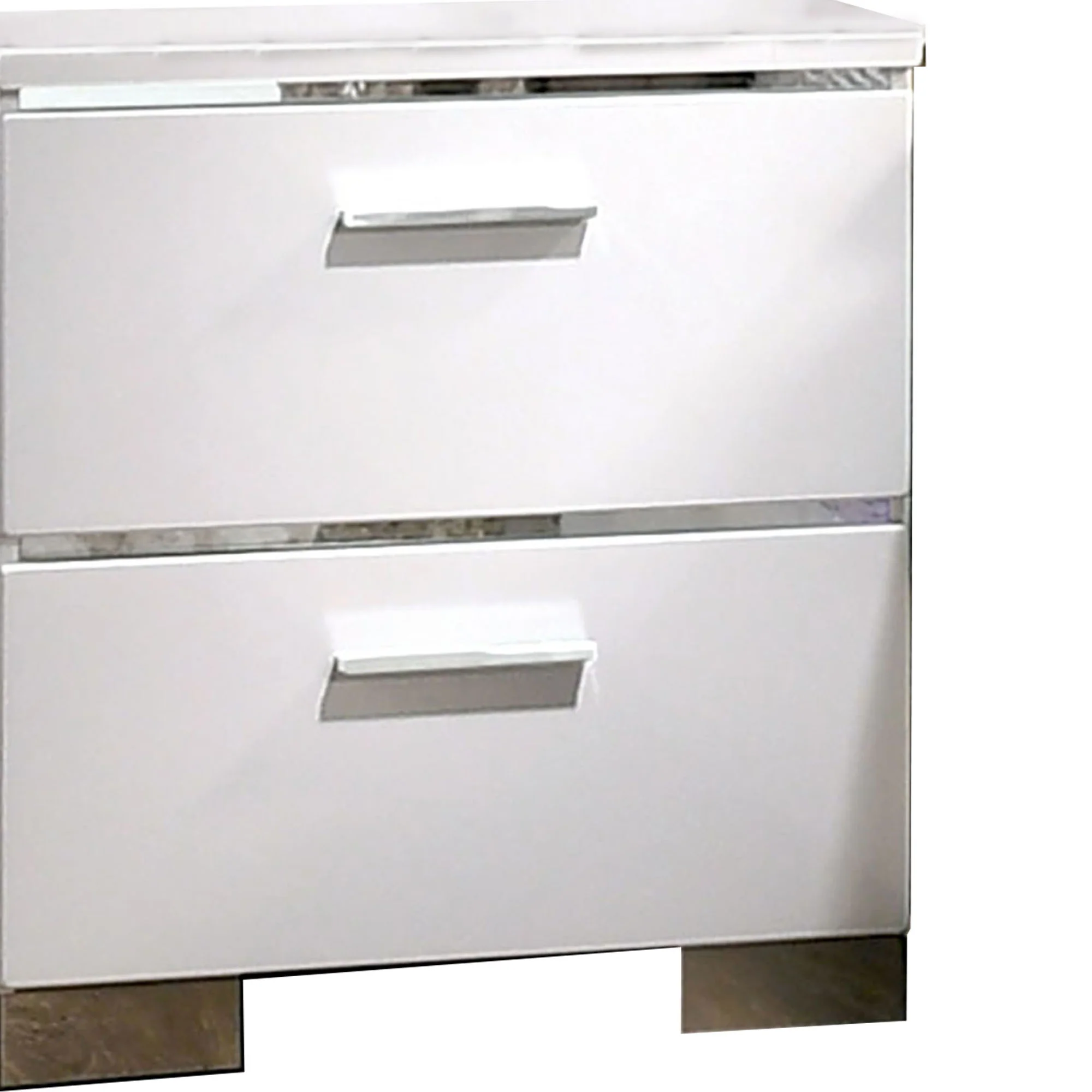Wood And Metal Nightstand With 2 Drawers,  White And Silver By Benzara - Image 4