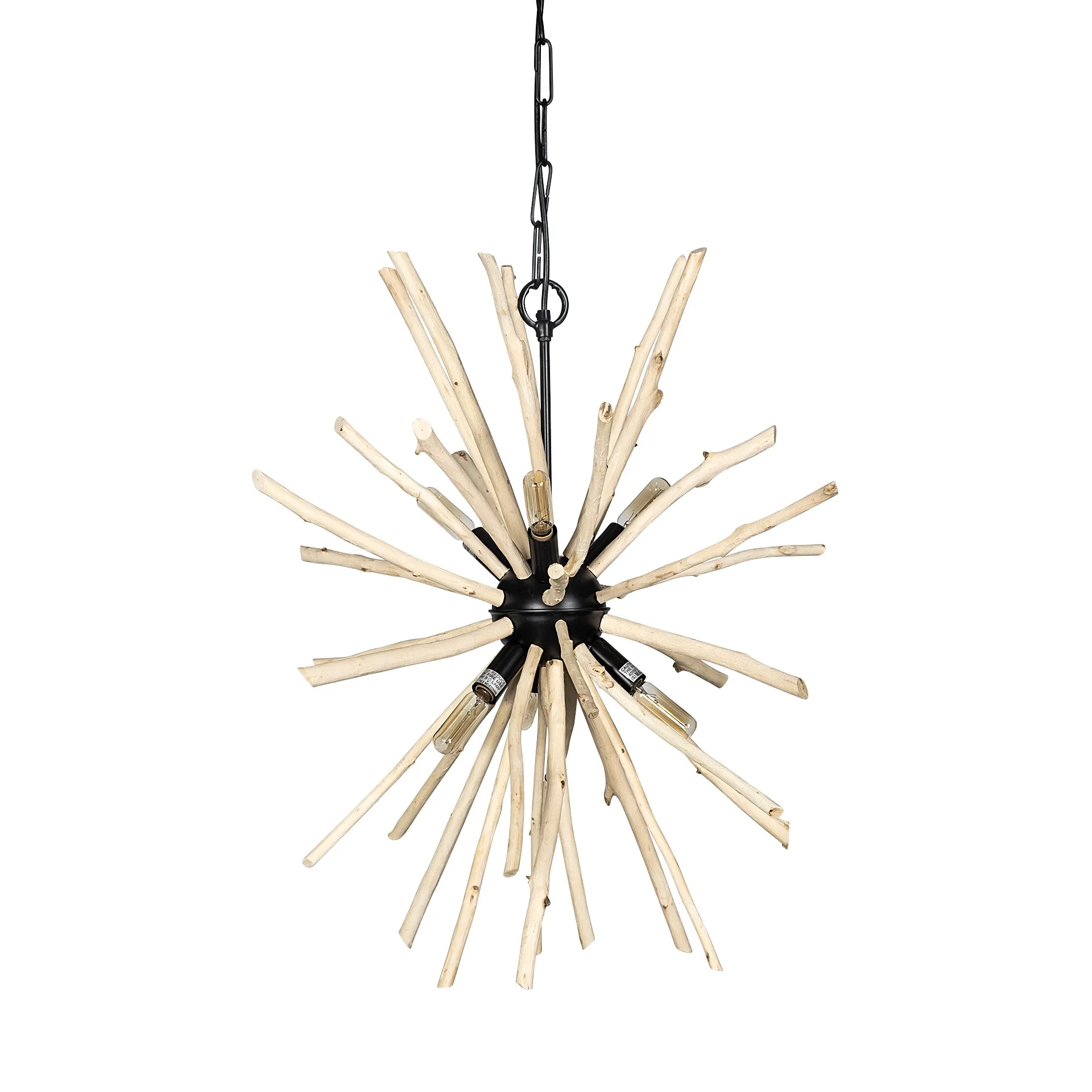 Wood and Metal Starburst Six Bulb Hanging Light By Homeroots - Image 2