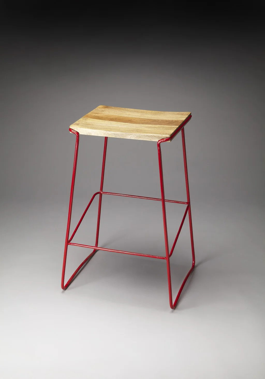 Wood And Red Metal Bar Stool By Homeroots - Image 2