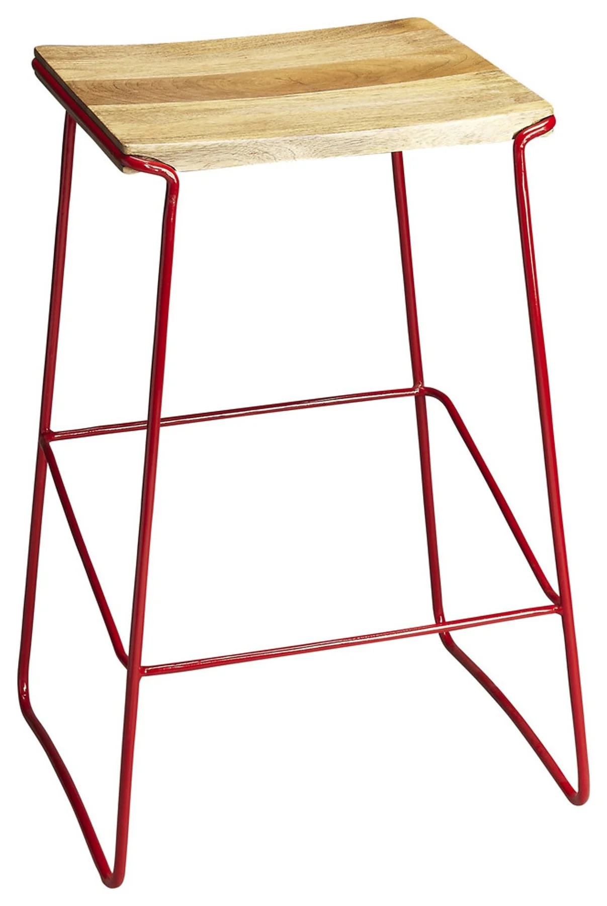 Wood And Red Metal Bar Stool By Homeroots - Image 3