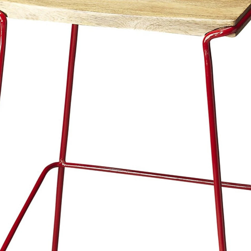 Wood And Red Metal Bar Stool By Homeroots - Image 5