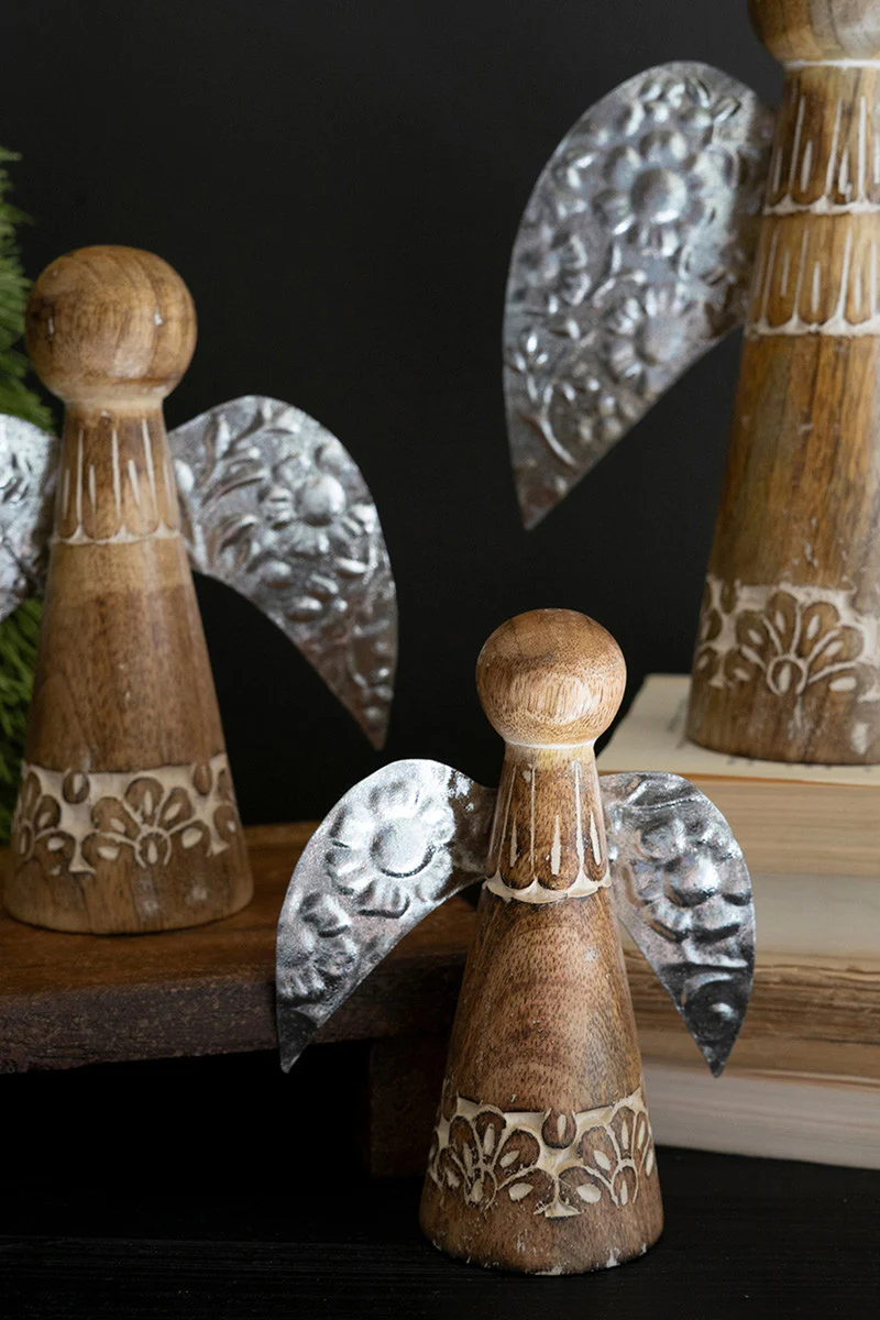Wood And Tin Table Top Christmas Angels (Min 2) Set Of 3 By Kalalou - Image 2