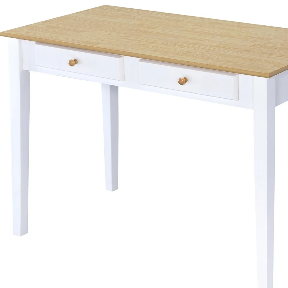 Wood And White Finish Cottage Desk With 2 Drawers By Homeroots - Image 4