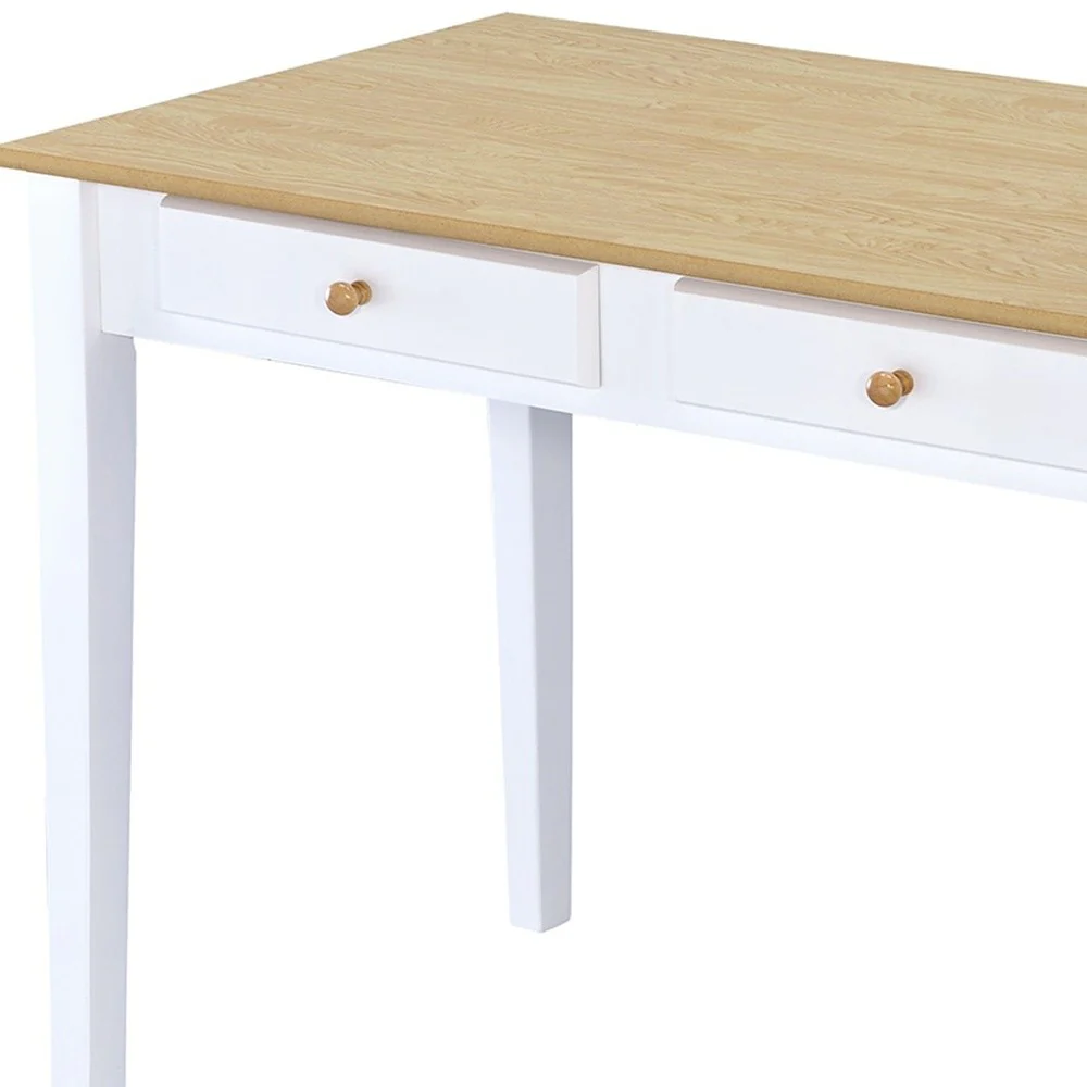 Wood And White Finish Cottage Desk With 2 Drawers By Homeroots - Image 5
