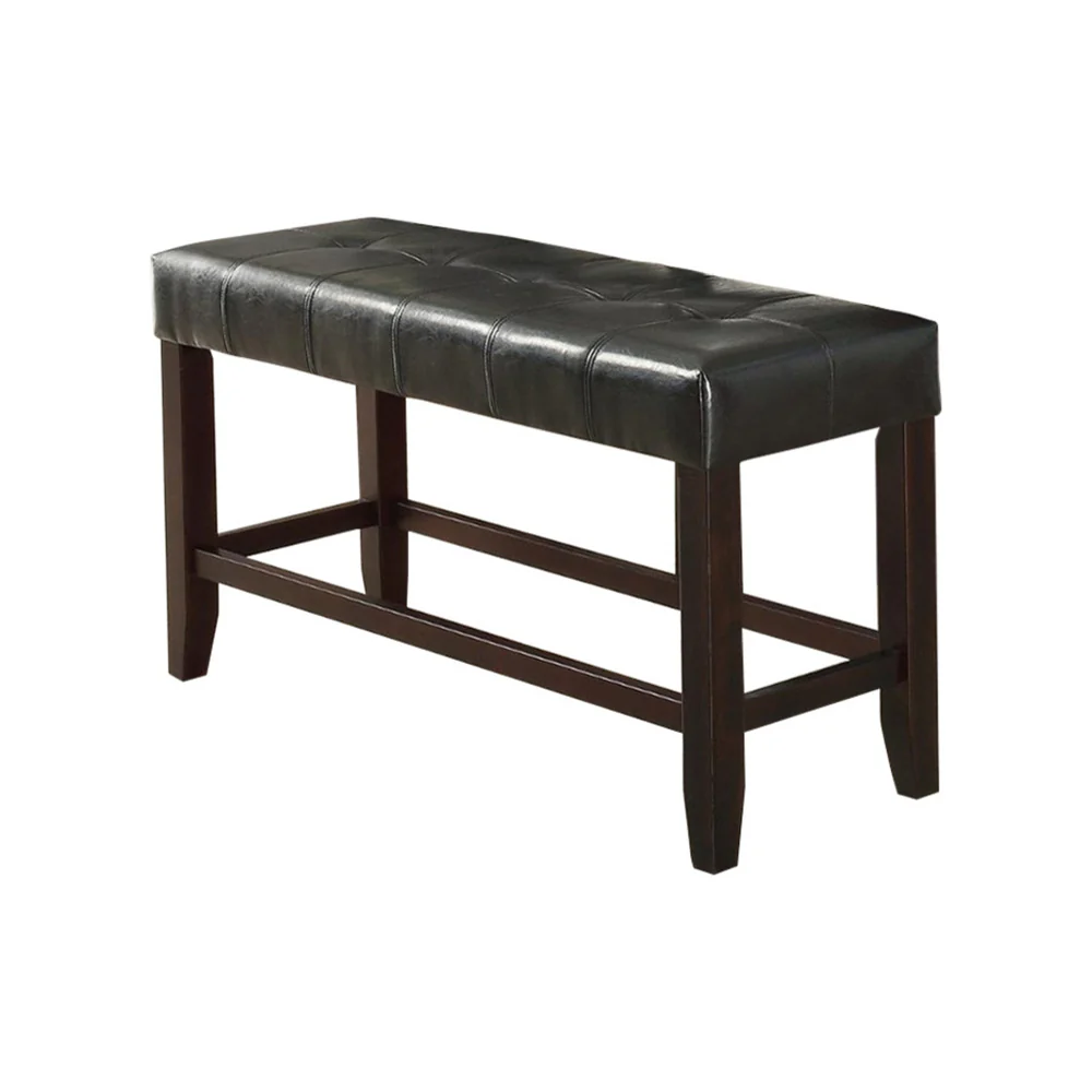 Wood Based High Bench With Tufted Seat Black And Brown By Benzara - Image 2