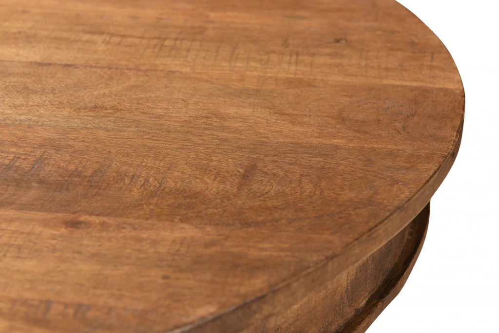 Wood Brown Rounded Solid Wood Pedestal Base Dining Table By Homeroots - Image 4