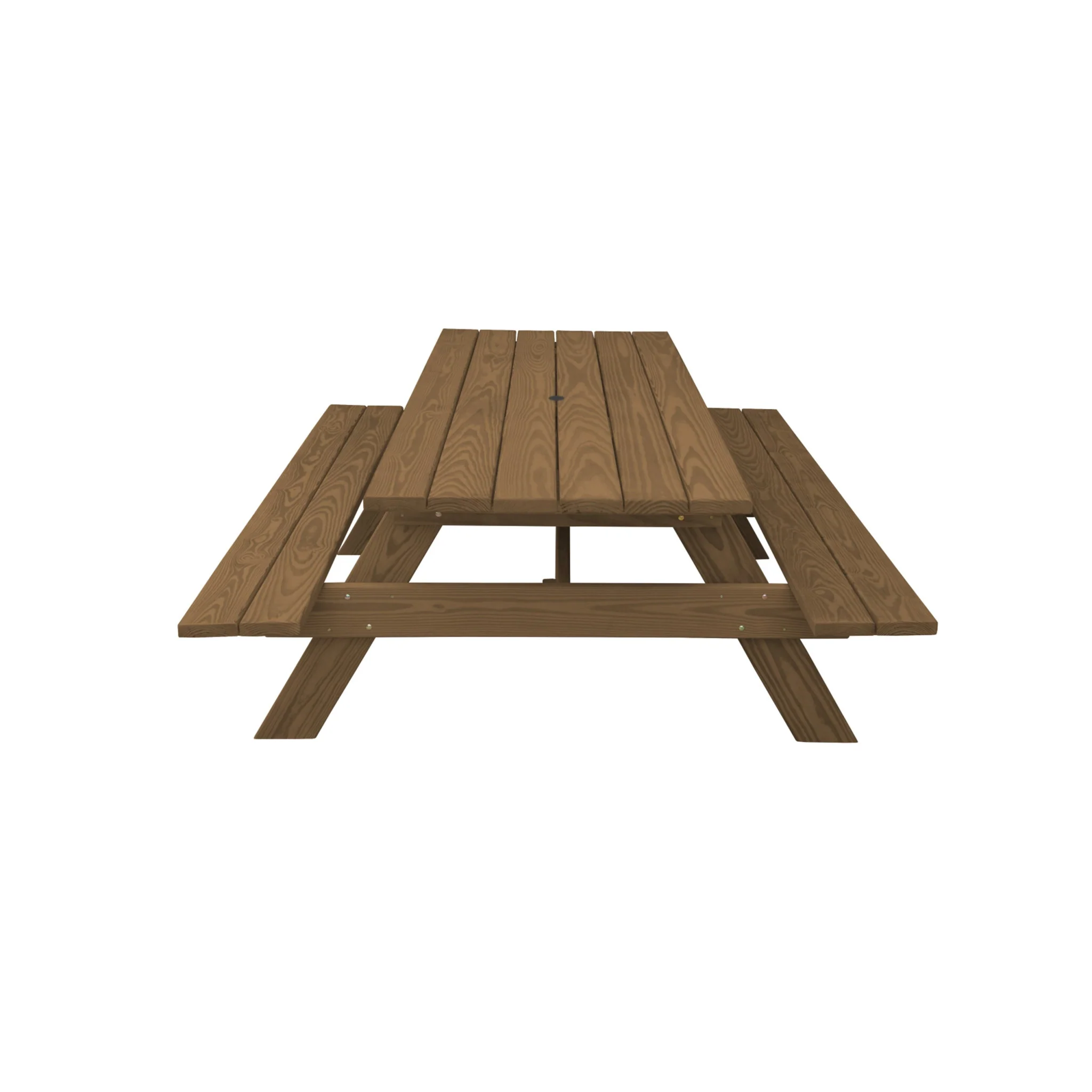 Wood Brown Solid Wood Outdoor Picnic Table with Umbrella Hole By Homeroots - Image 2