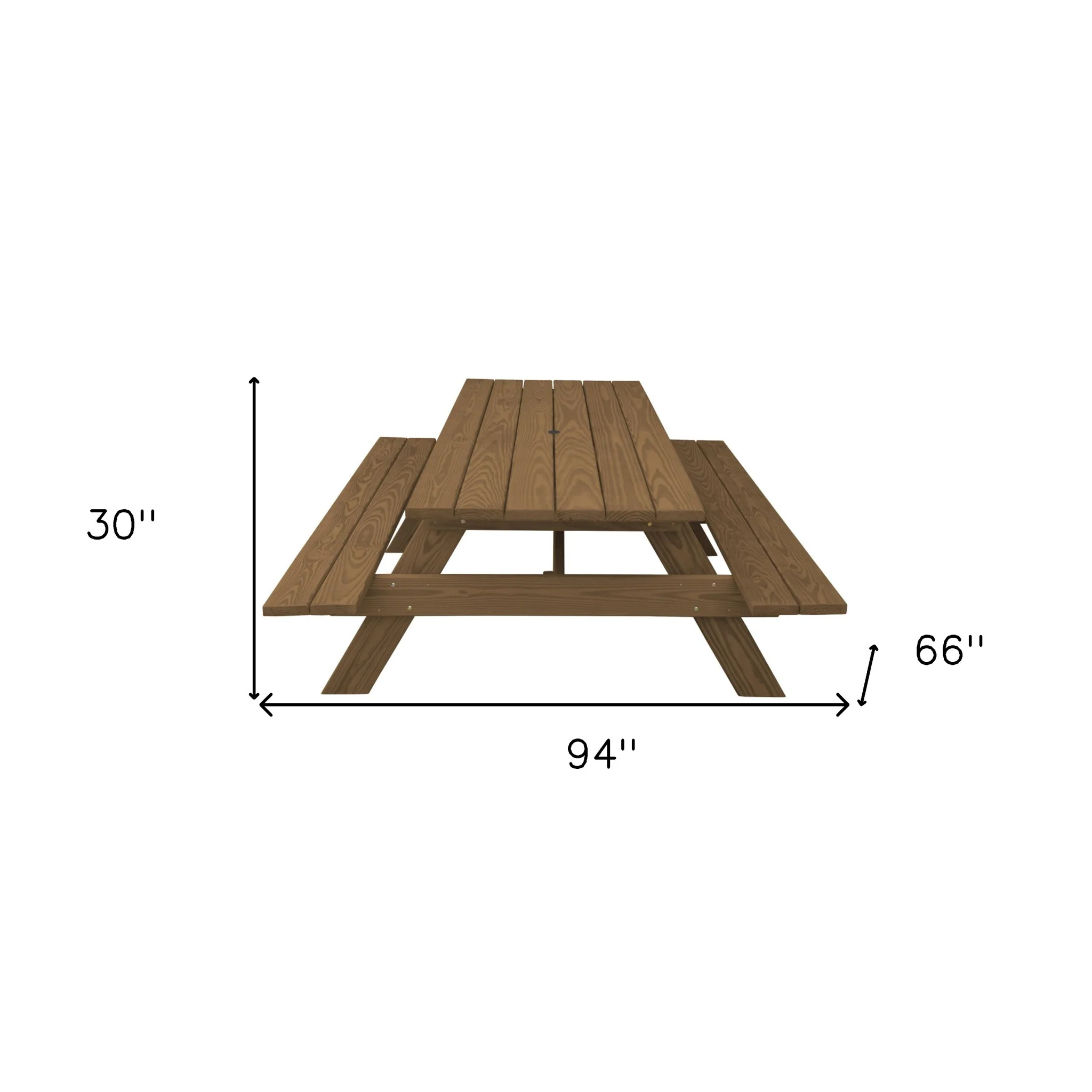 Wood Brown Solid Wood Outdoor Picnic Table with Umbrella Hole By Homeroots - Image 4