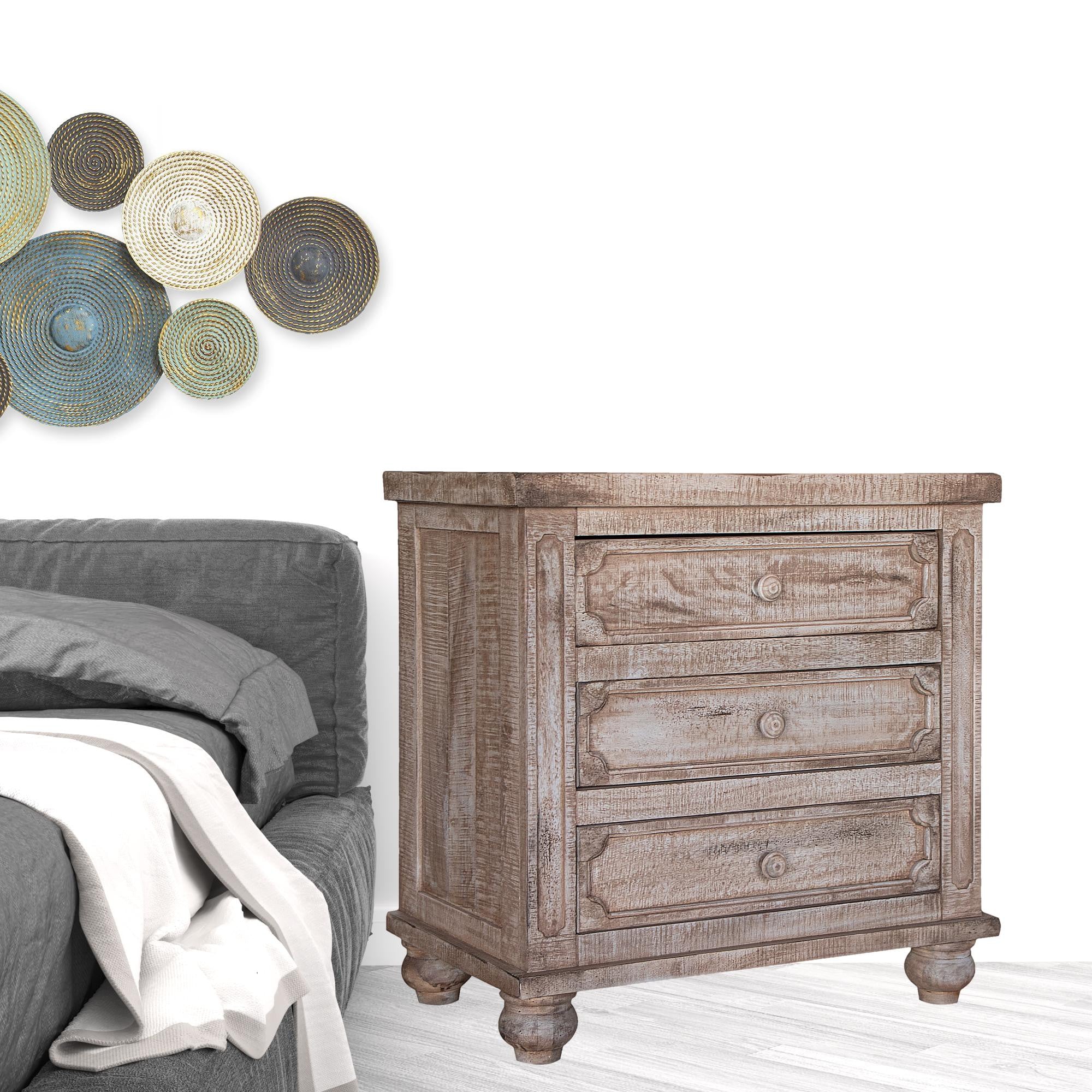 Wood Brown Three Drawer Nightstand By Homeroots - Image 2