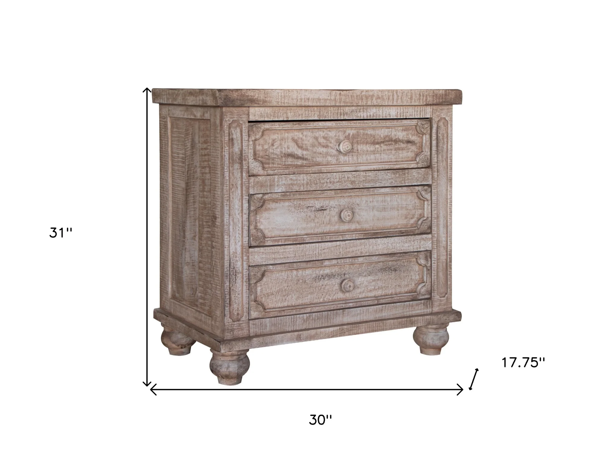 Wood Brown Three Drawer Nightstand By Homeroots - Image 5