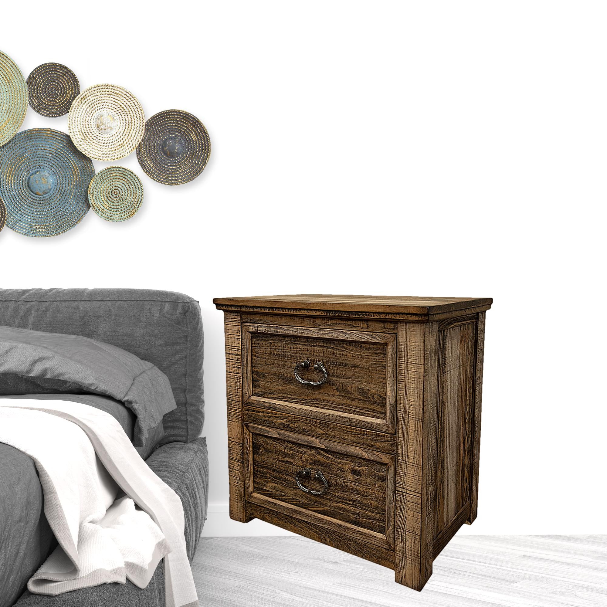 Wood Brown Two Drawer Nightstand By Homeroots - Image 2