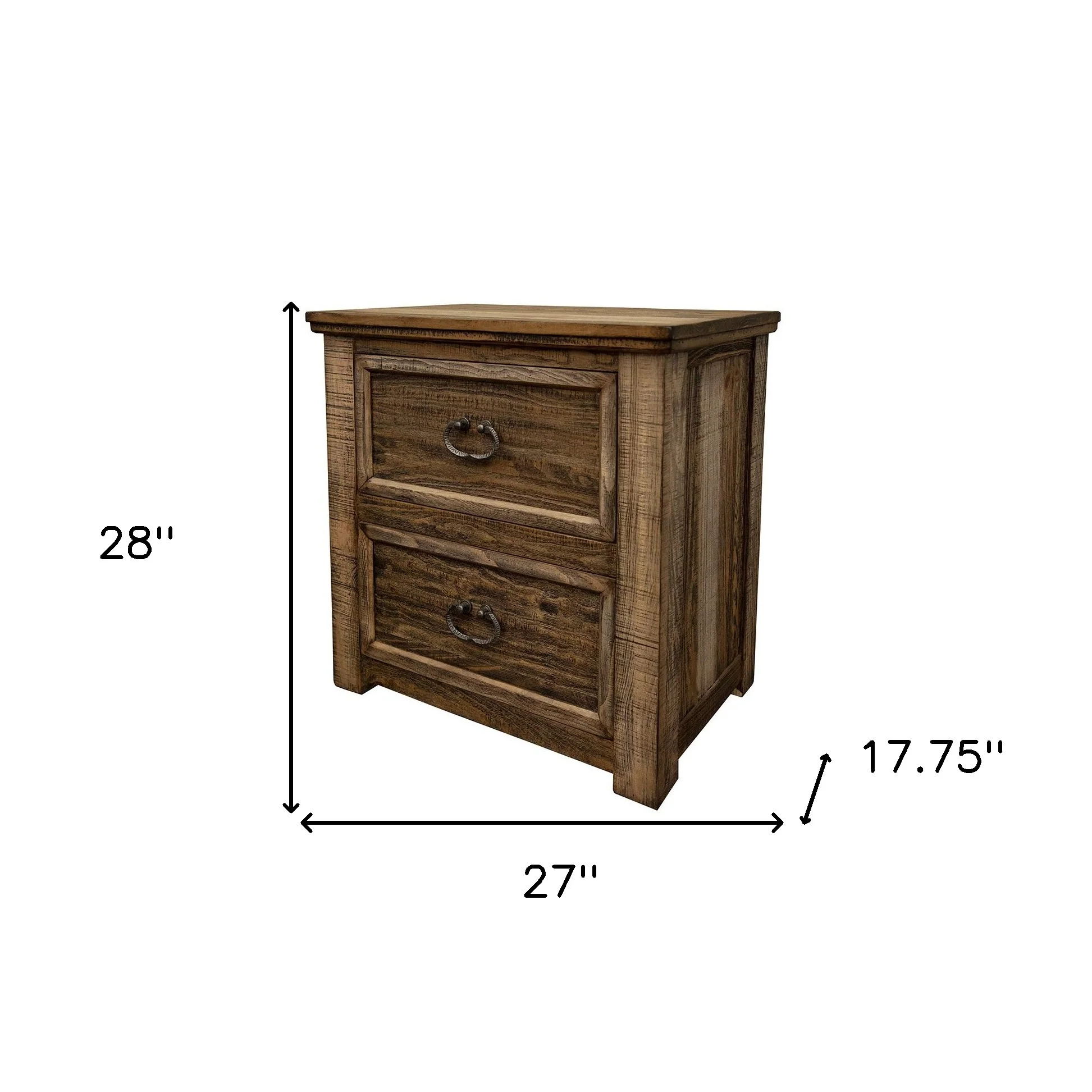 Wood Brown Two Drawer Nightstand By Homeroots - Image 5