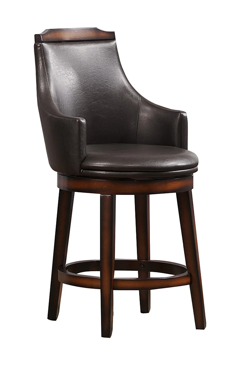 Wood & Leather Counter Height Chair With Swivel Mechanism, Brown & Black, Set Of 2 By Benzara - Image 2