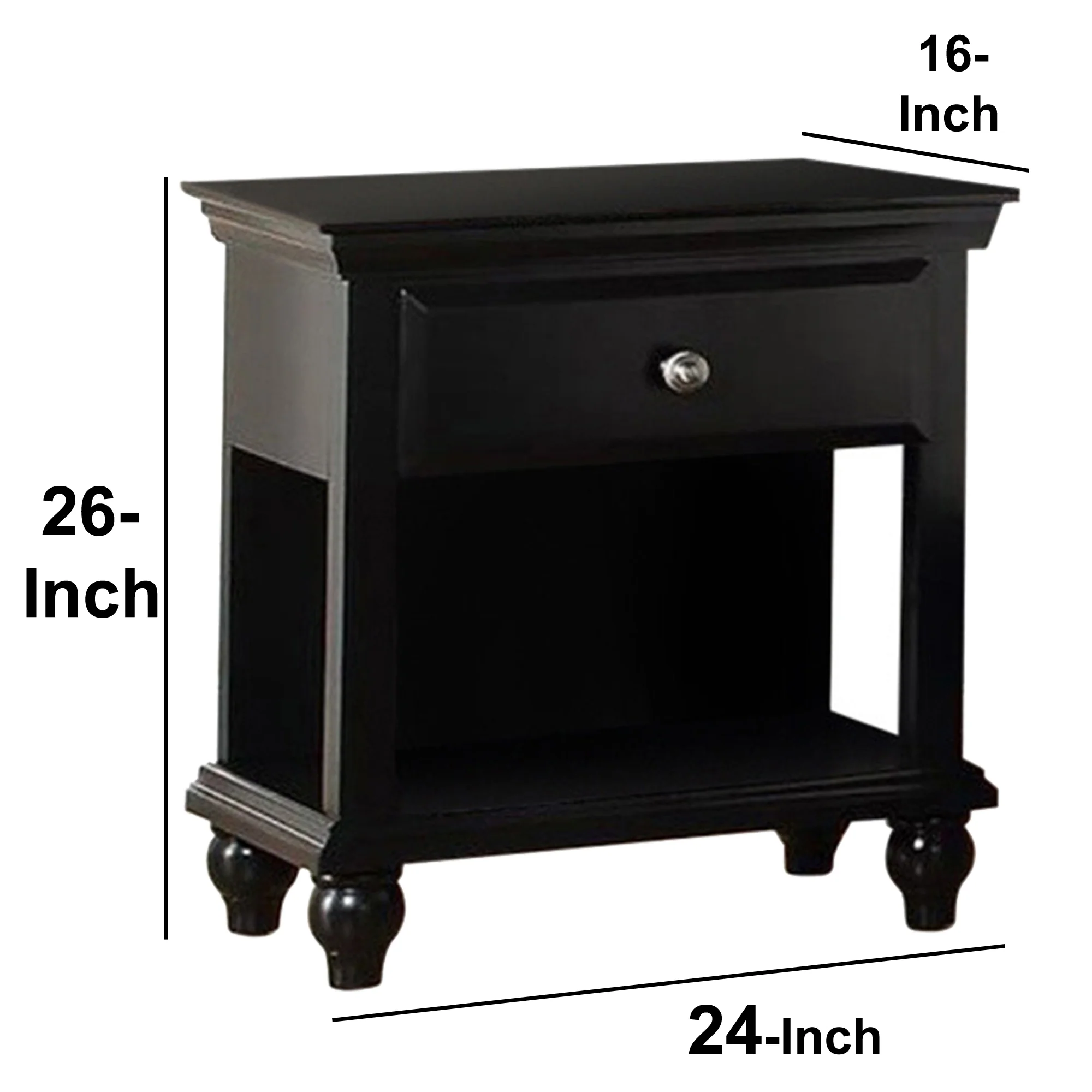 Wood Night Stand With Drawer, Black By Benzara - Image 4