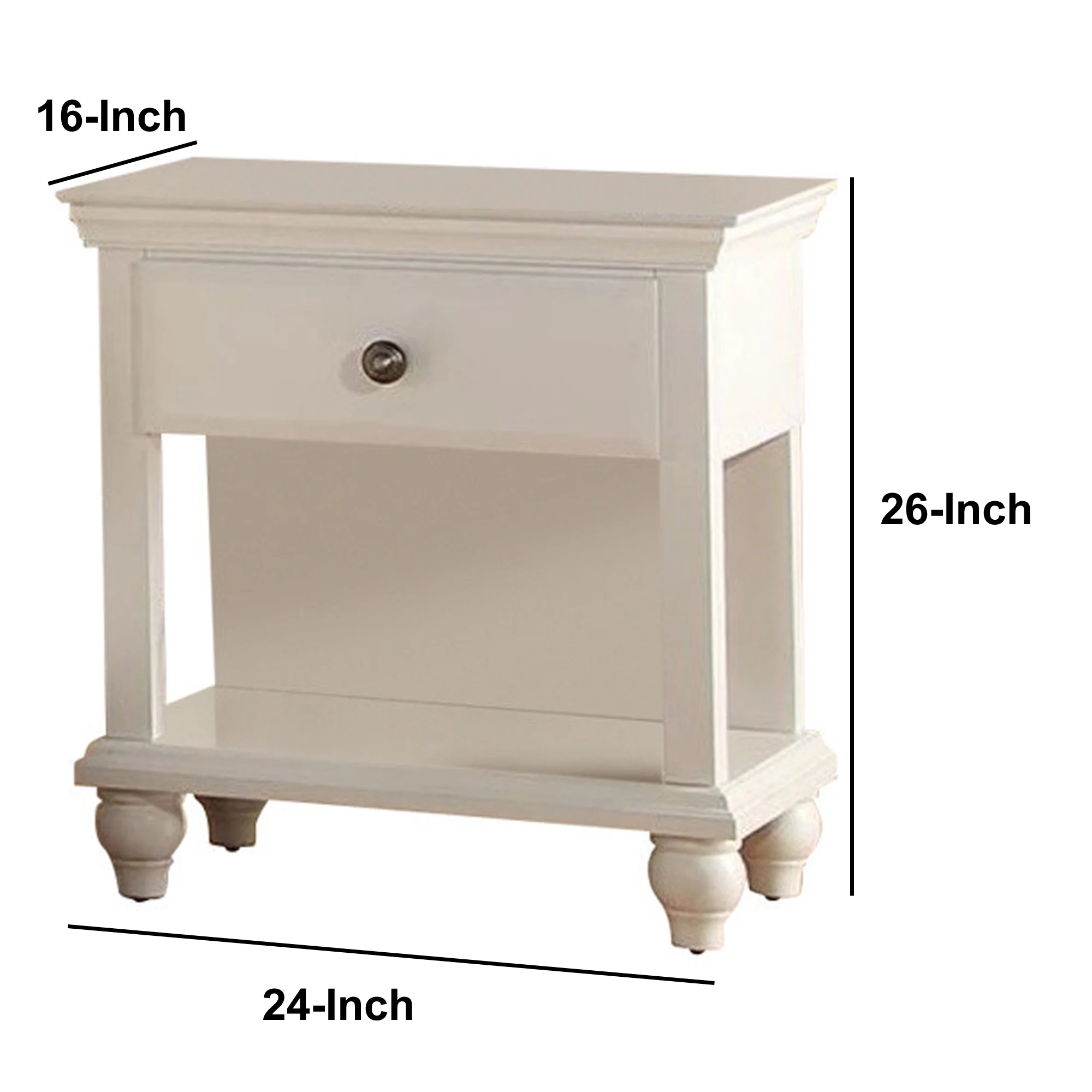 Wood Night Stand With Spacious Storage, White By Benzara - Image 2