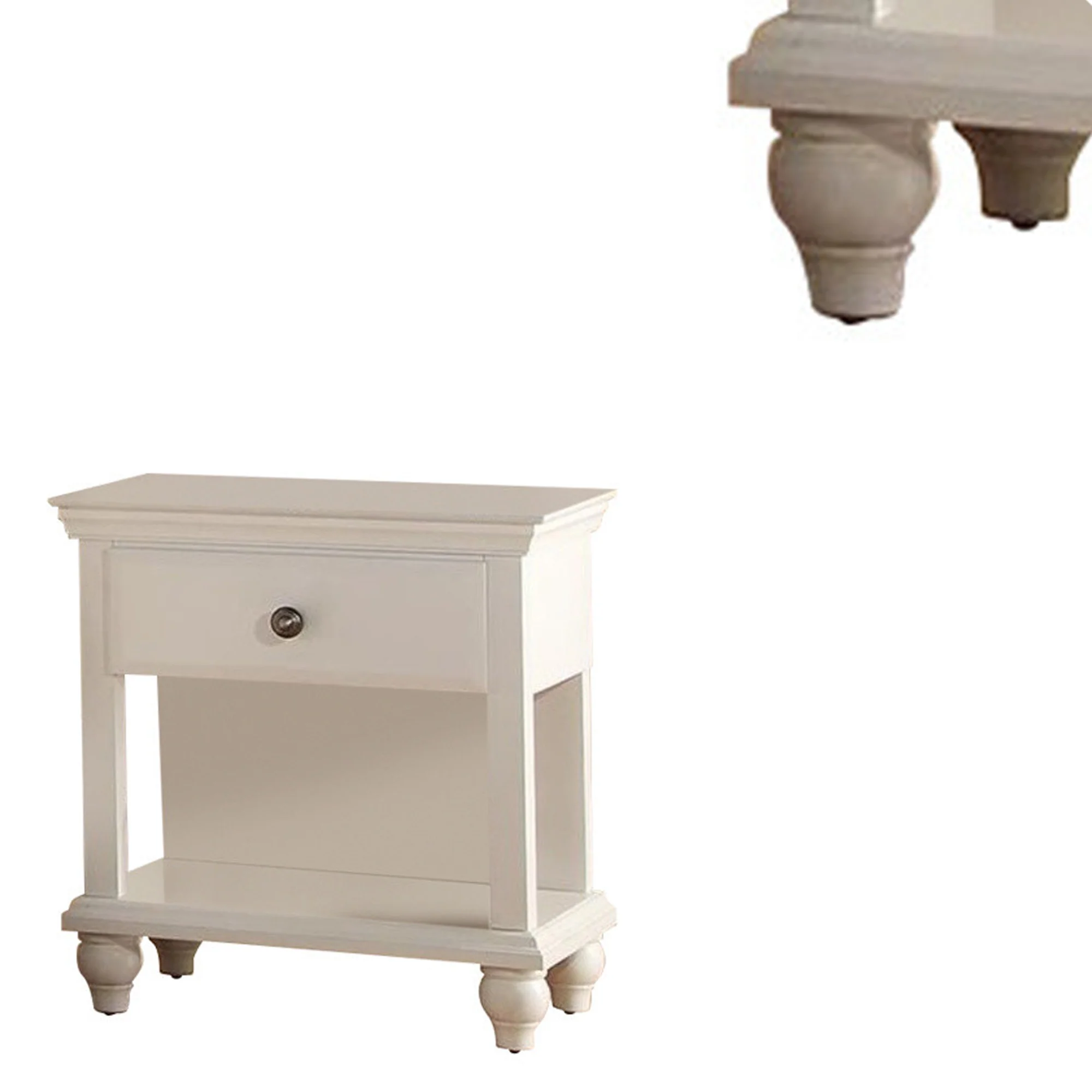 Wood Night Stand With Spacious Storage, White By Benzara - Image 3