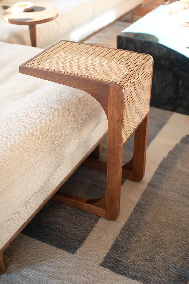Wood Side Table With Woven Cane Detail By Kalalou - Image 2