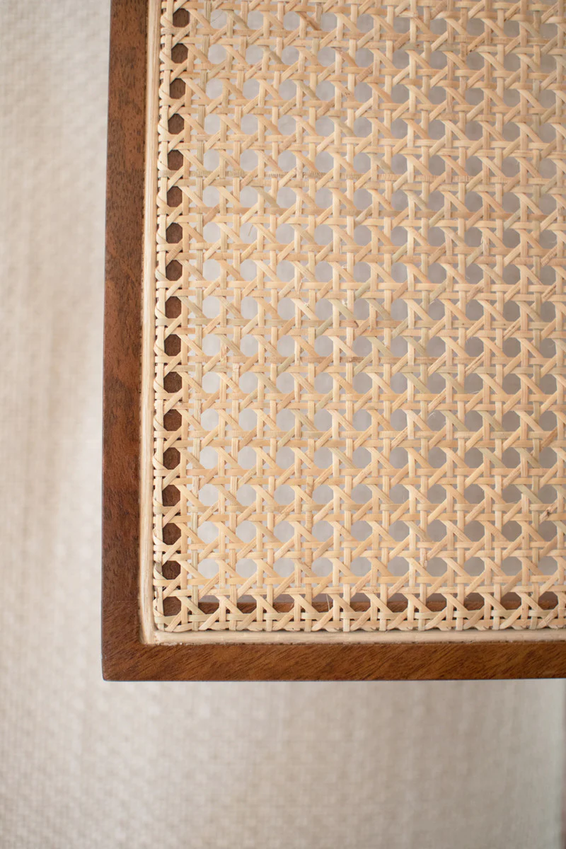Wood Side Table With Woven Cane Detail By Kalalou - Image 3