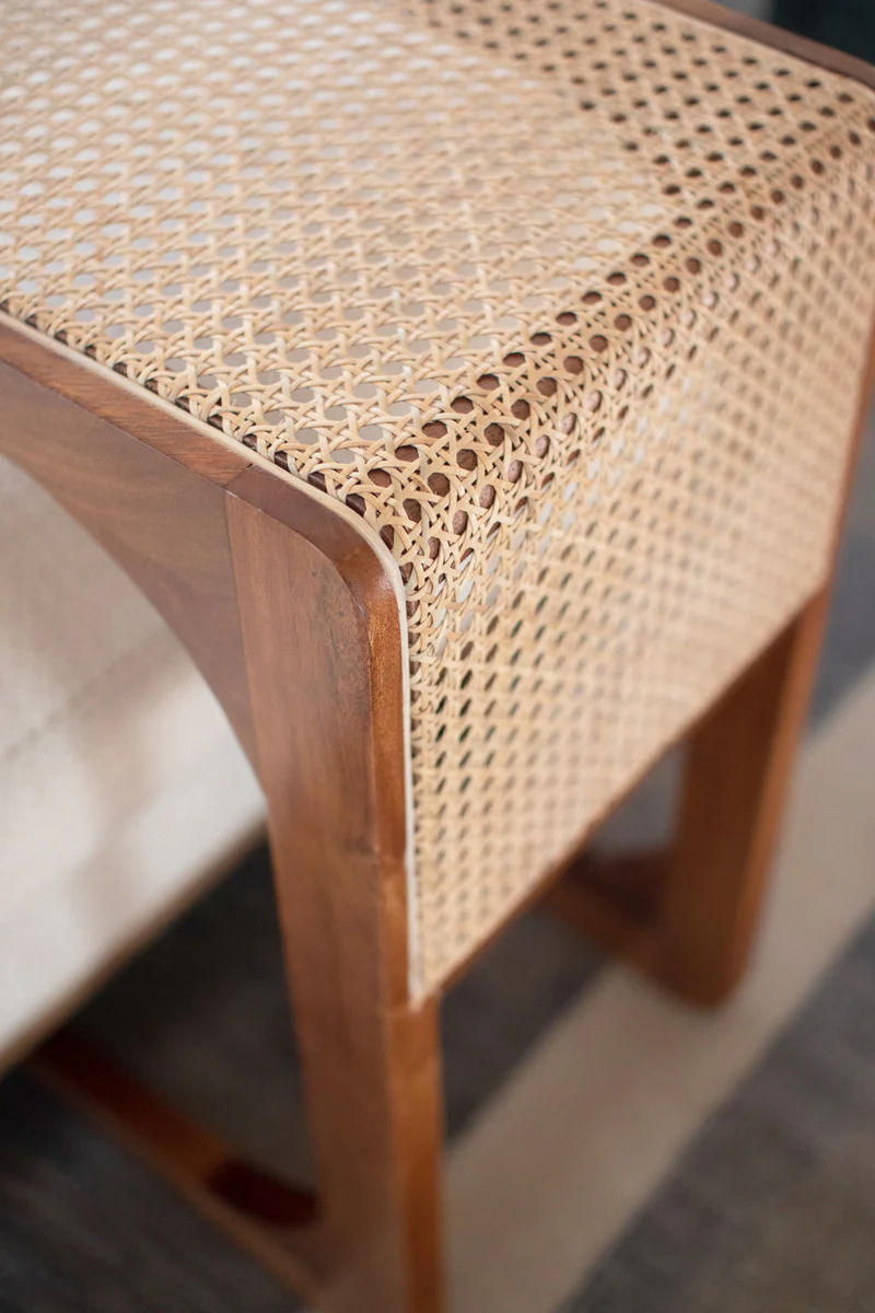 Wood Side Table With Woven Cane Detail By Kalalou - Image 4