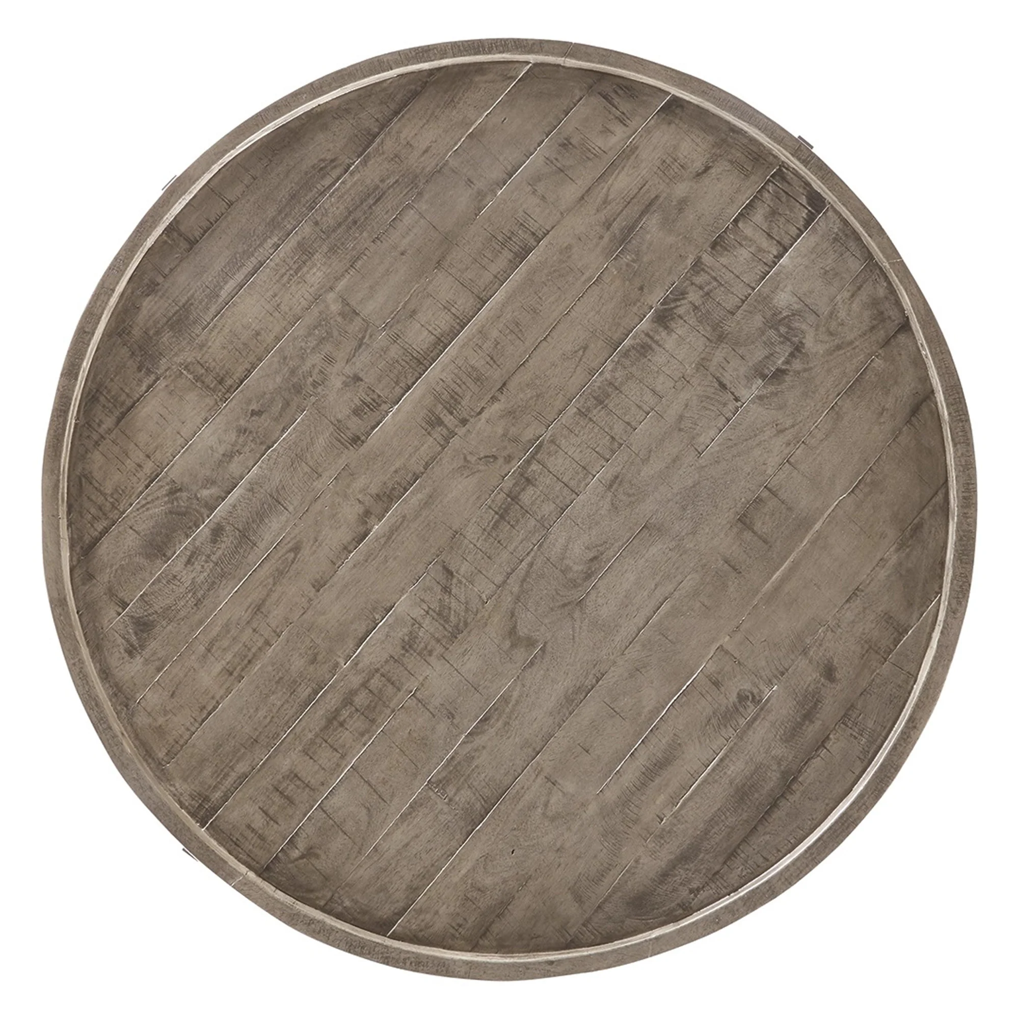 Wood Top Round Cocktail Table With Metal Base Brown And Gray By Benzara - Image 2