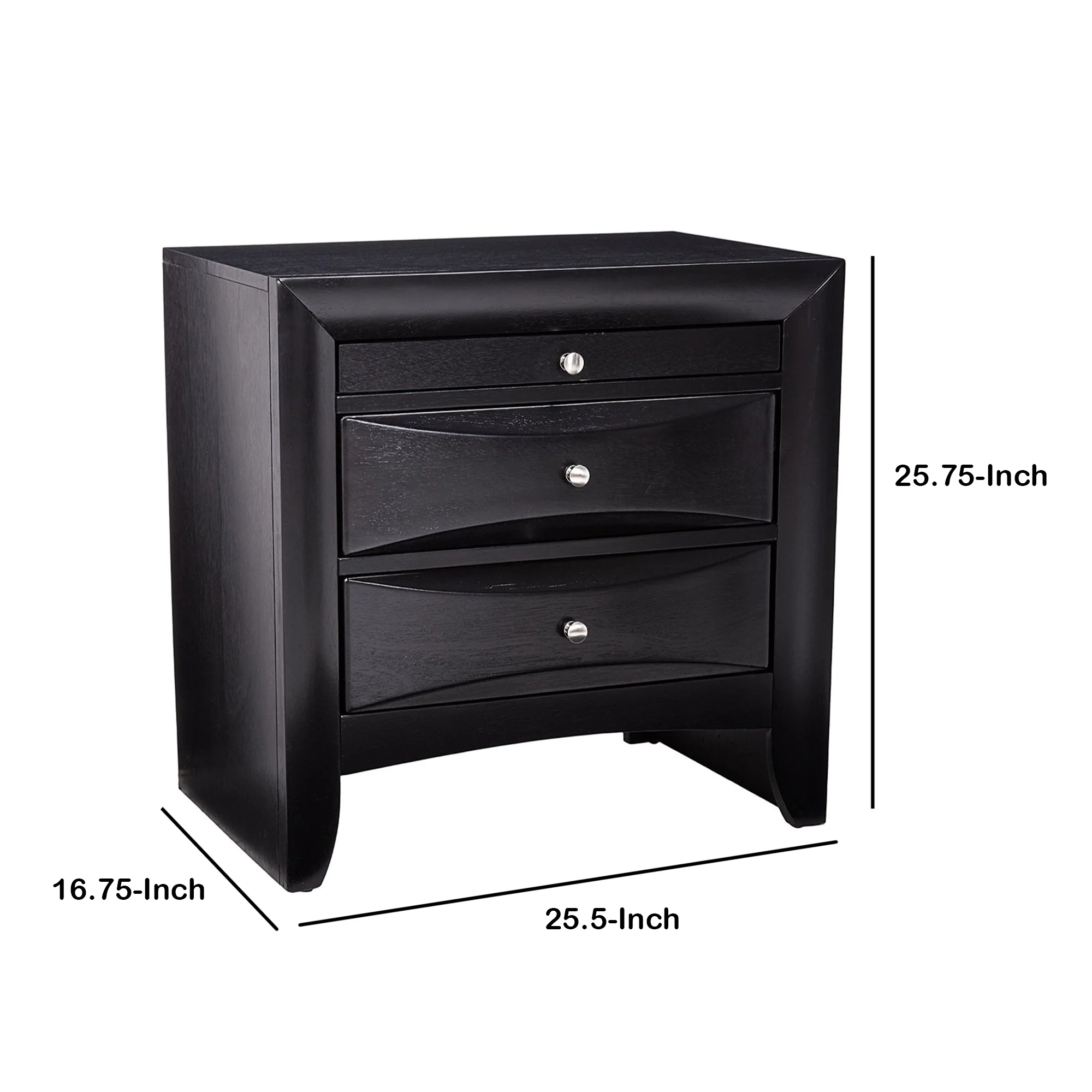 Wooden 2 Drawer Nightstand With Tray, Black By Benzara - Image 3