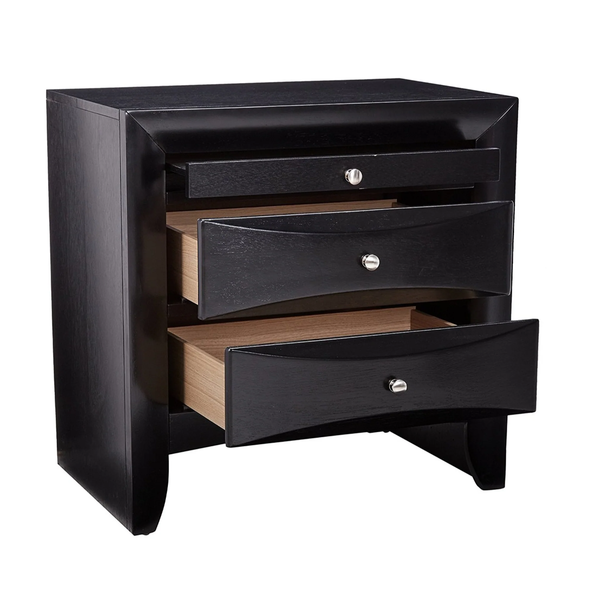 Wooden 2 Drawer Nightstand With Tray, Black By Benzara - Image 5