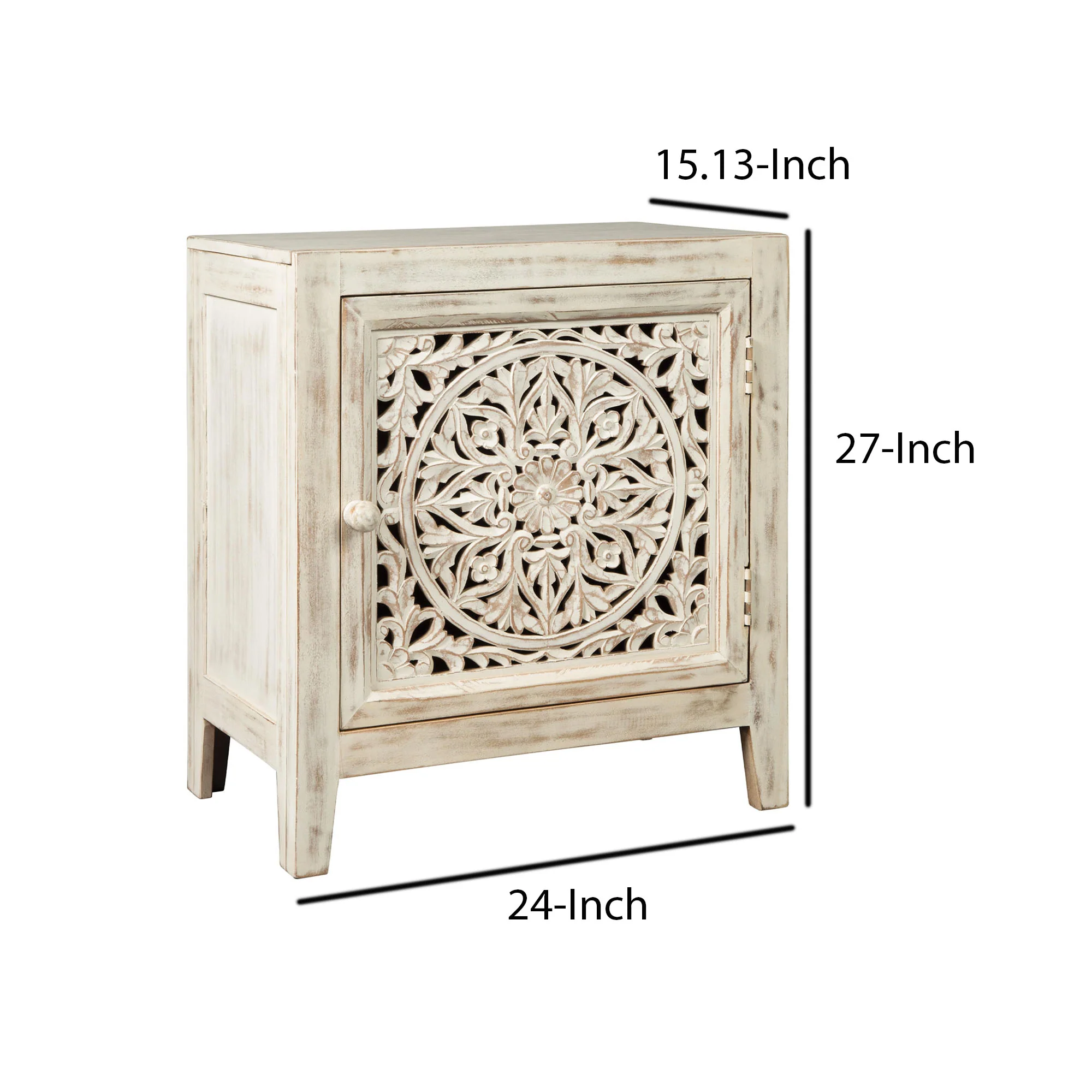 Wooden Accent Cabinet with Single Door, Antique White By Benzara - Image 2