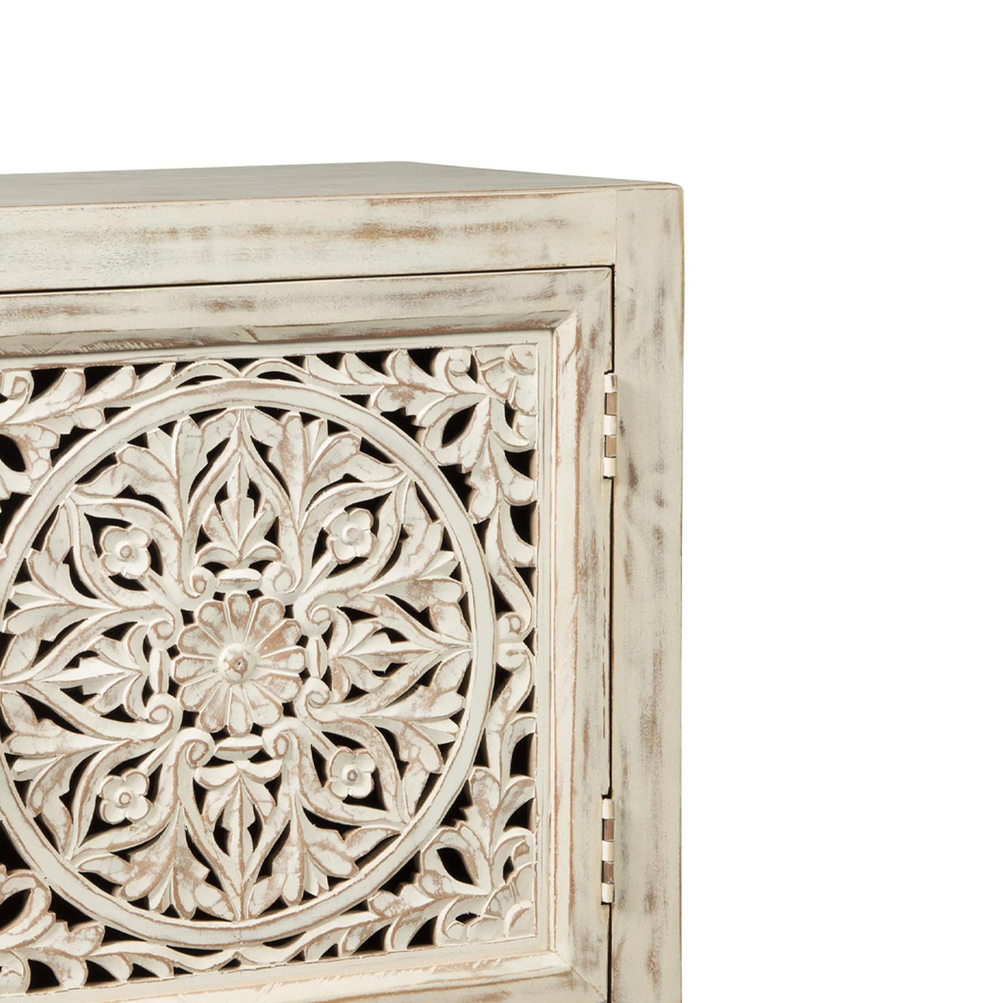 Wooden Accent Cabinet with Single Door, Antique White By Benzara - Image 3