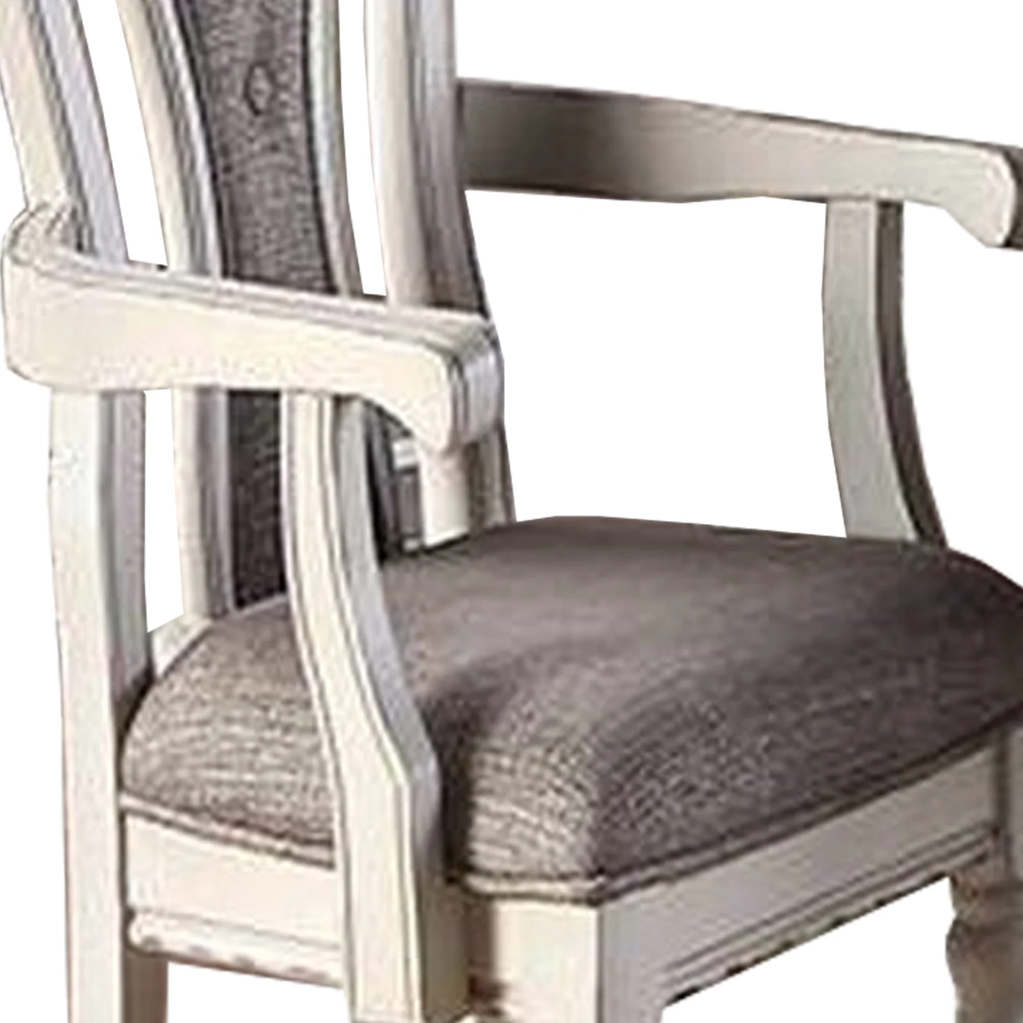 Wooden Arm Chair with Button Tufted Back, Set of 2, Cream and Gray By Benzara - Image 3