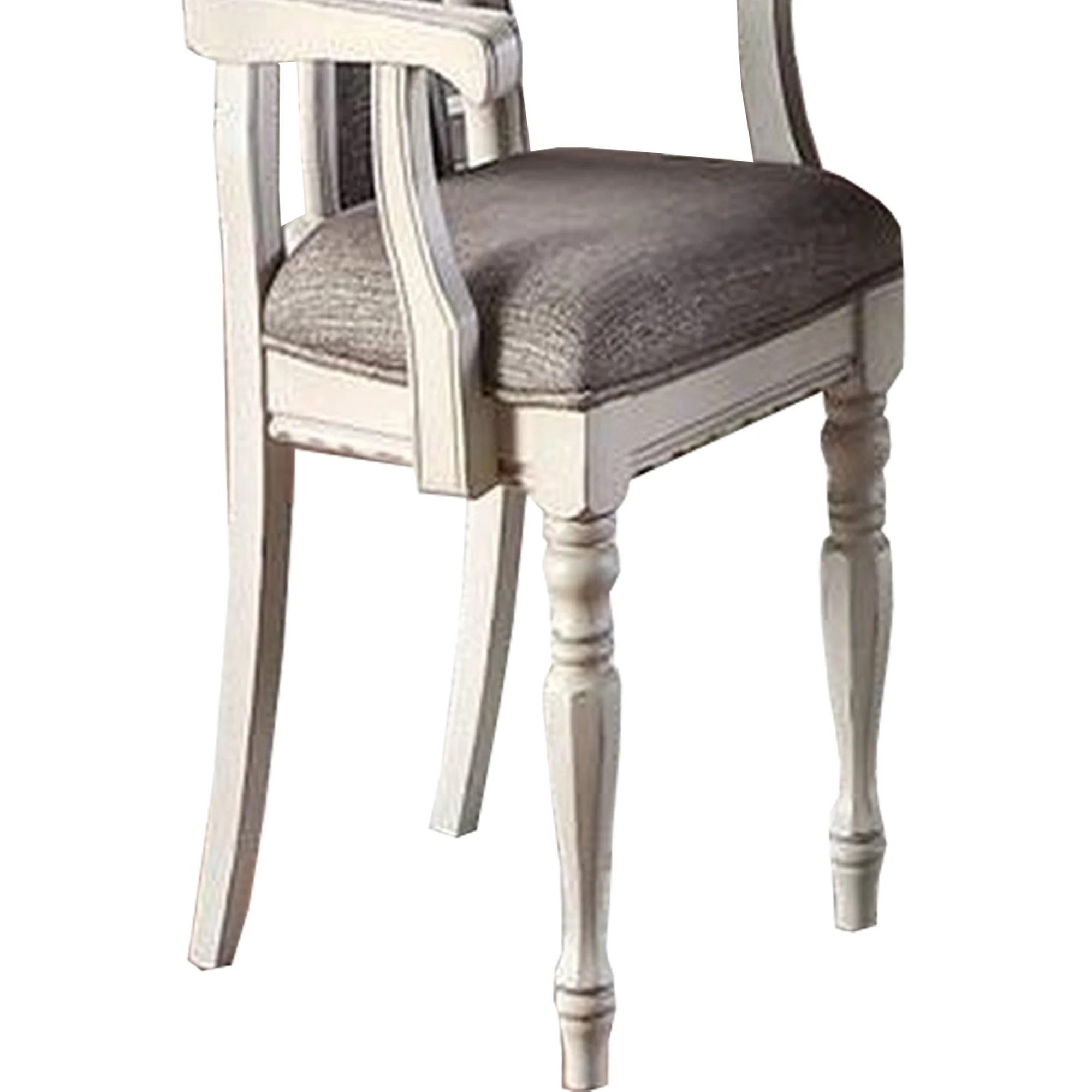 Wooden Arm Chair with Button Tufted Back, Set of 2, Cream and Gray By Benzara - Image 4
