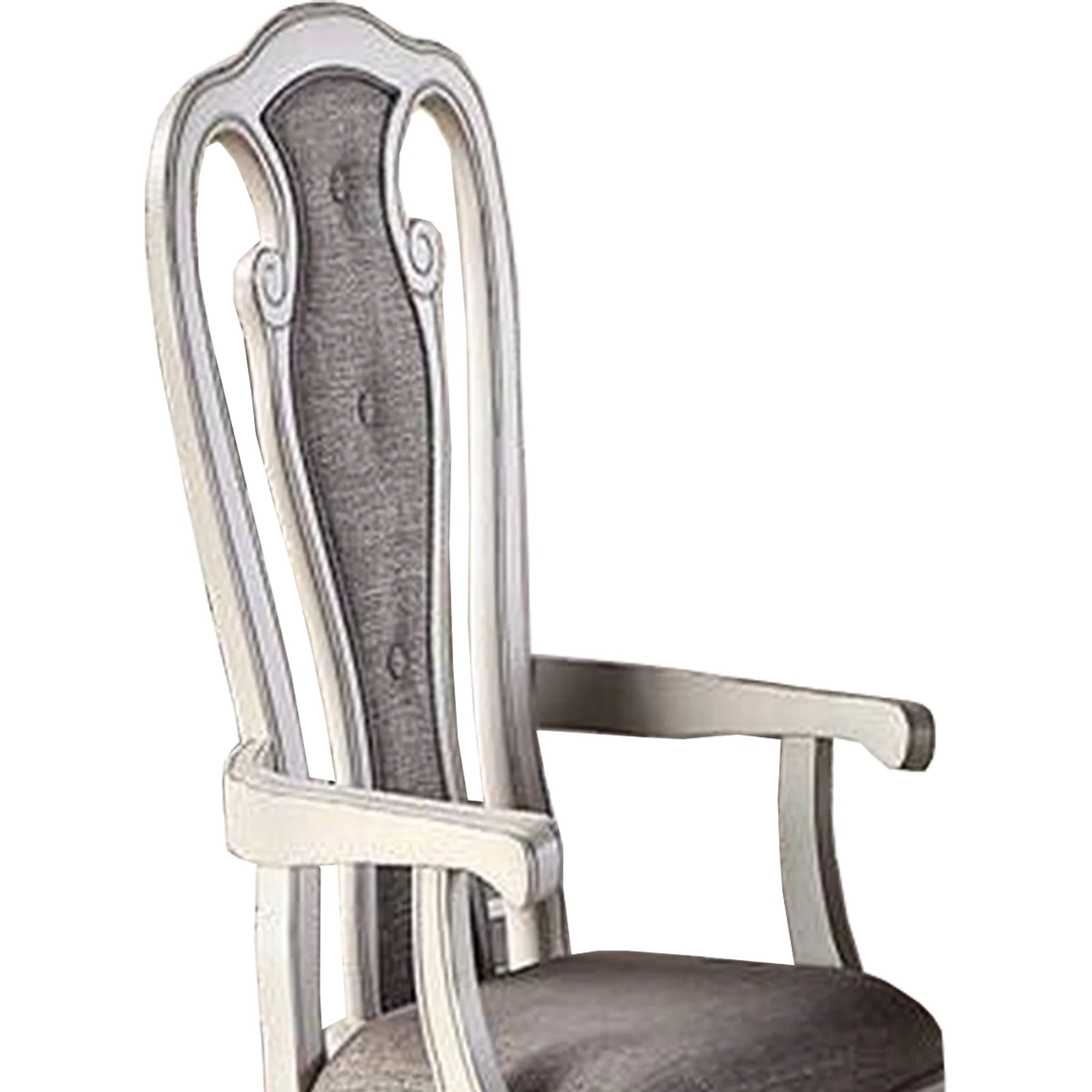 Wooden Arm Chair with Button Tufted Back, Set of 2, Cream and Gray By Benzara - Image 5