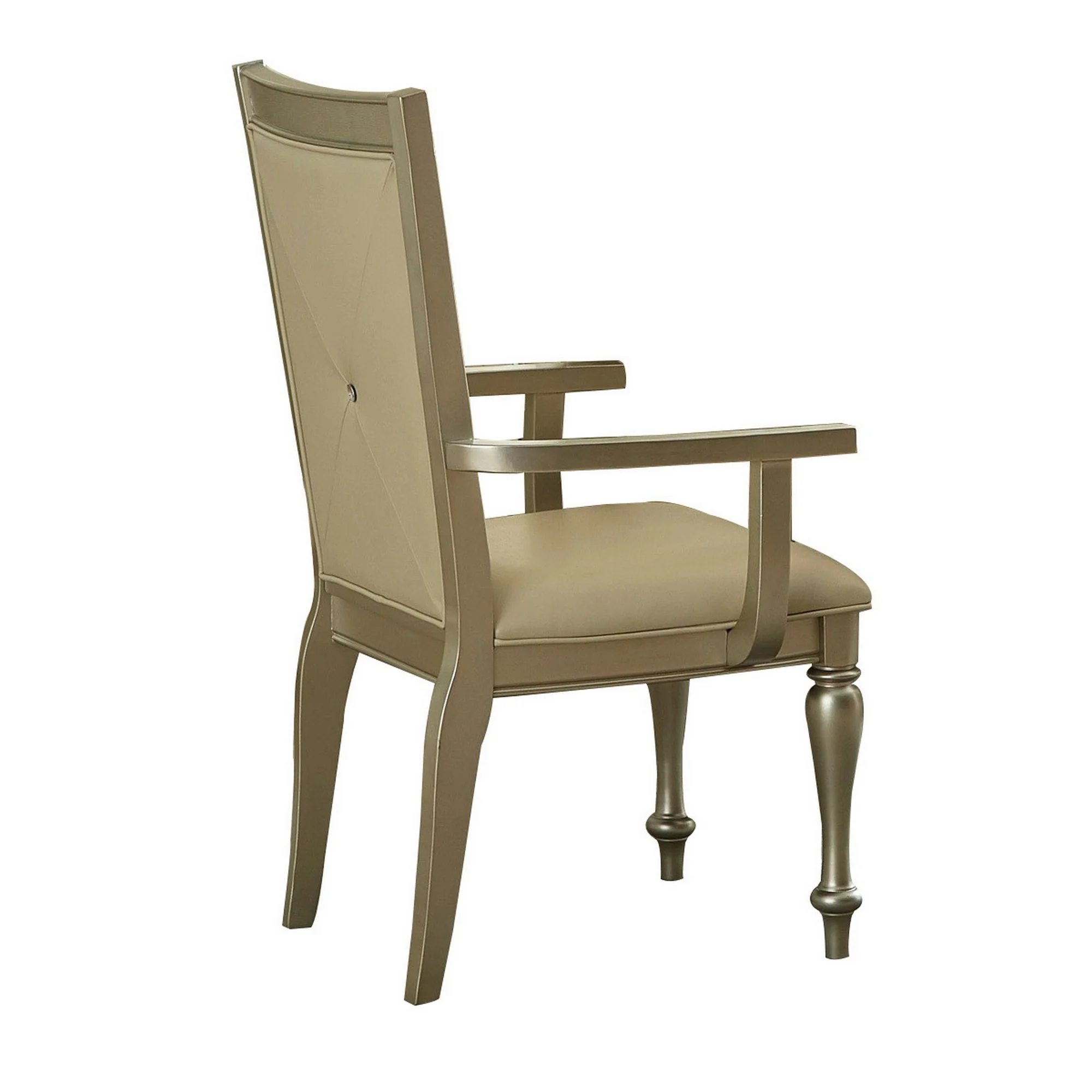Wooden Arm Chair With Crystal Tufted Leatherette Backrest, Gold By Benzara - Image 2