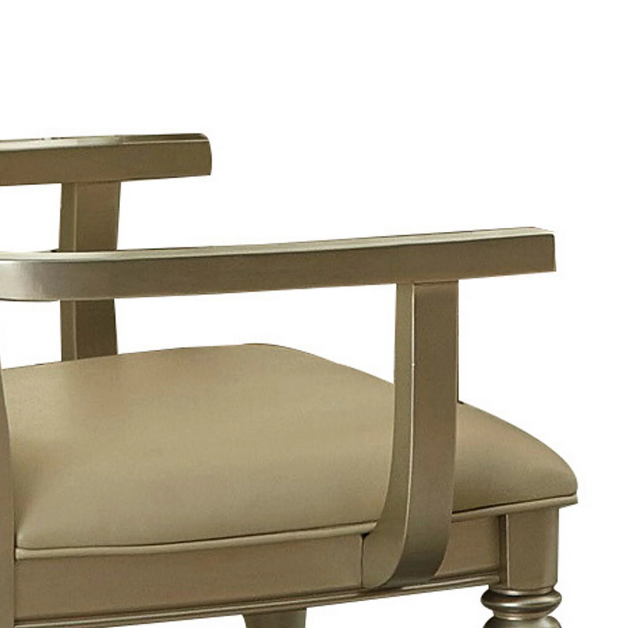 Wooden Arm Chair With Crystal Tufted Leatherette Backrest, Gold By Benzara - Image 4