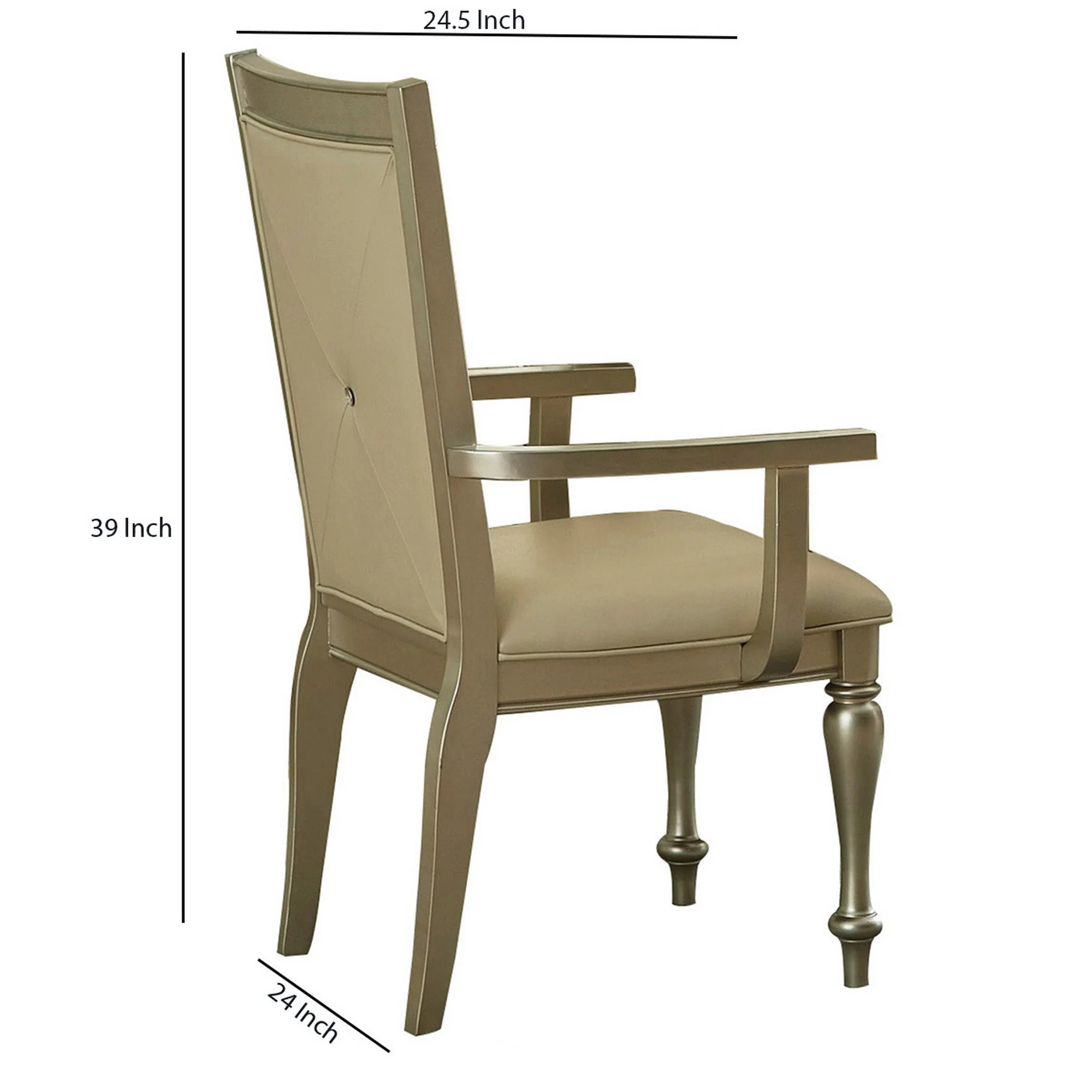 Wooden Arm Chair With Crystal Tufted Leatherette Backrest, Gold By Benzara - Image 6