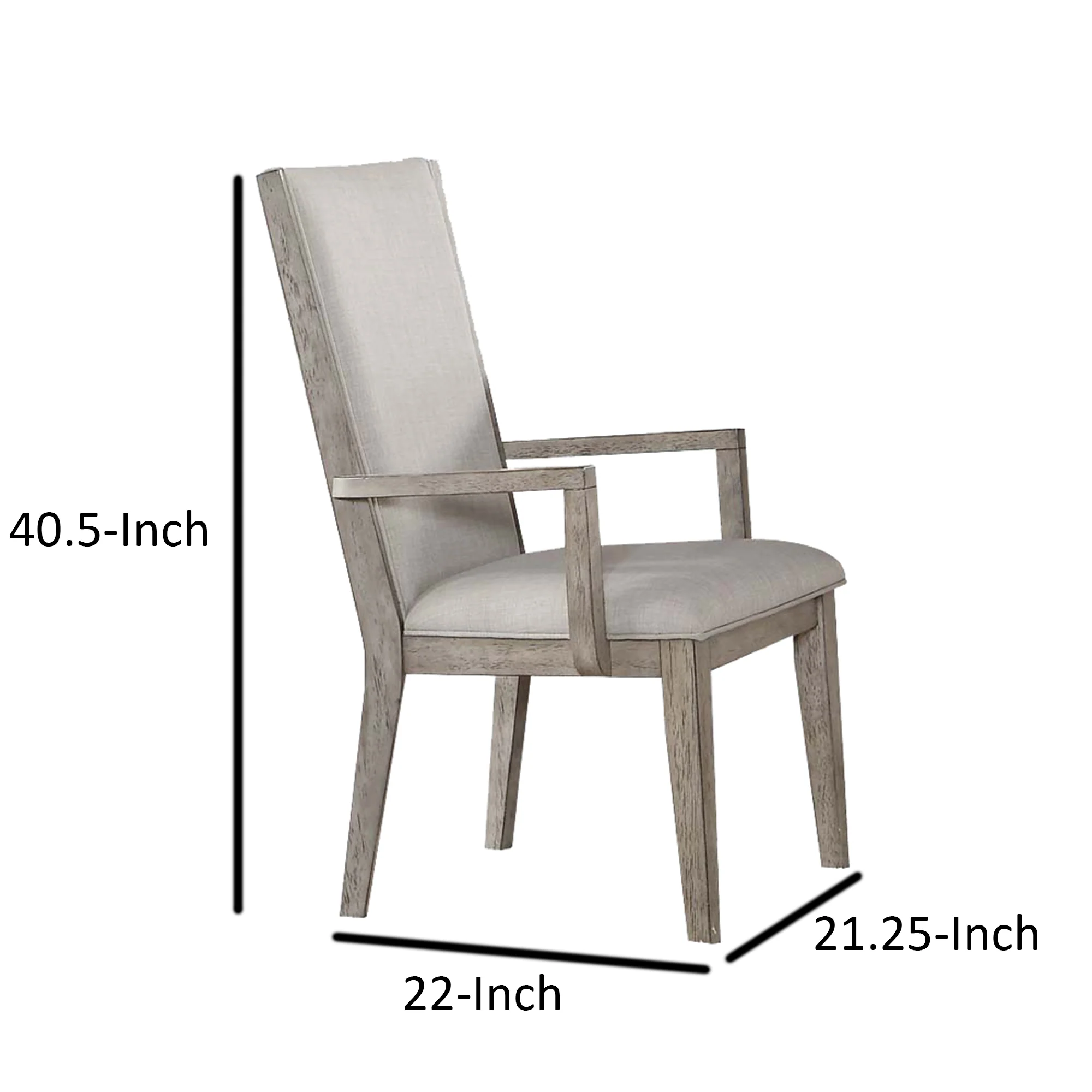 Wooden Arm Chairs With Fabric Padded Seat And High Backrest, Gray, Set Of Two By Benzara - Image 2