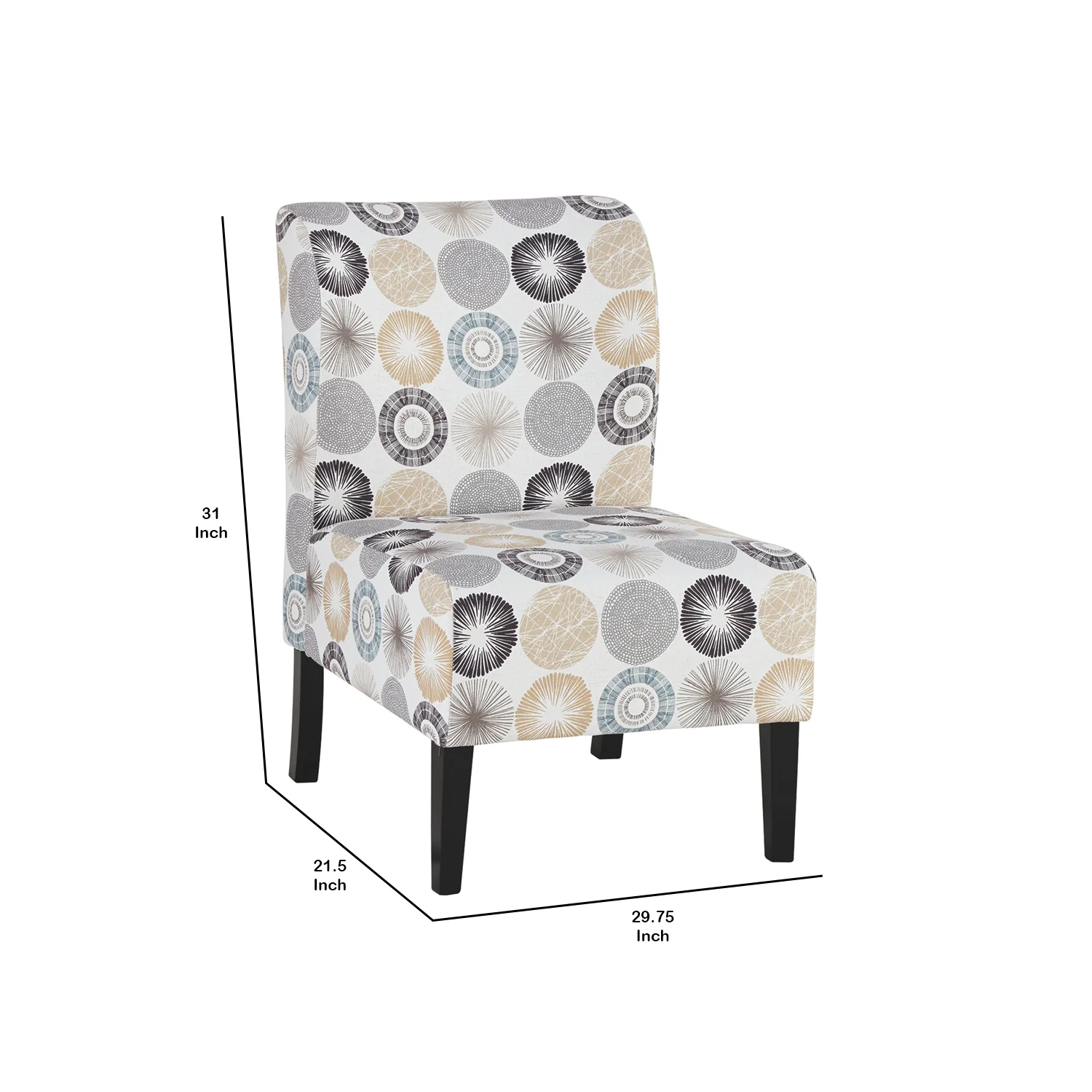 Wooden Armless Accent Chair With Fabric Upholstery, Multicolor By Benzara - Image 5