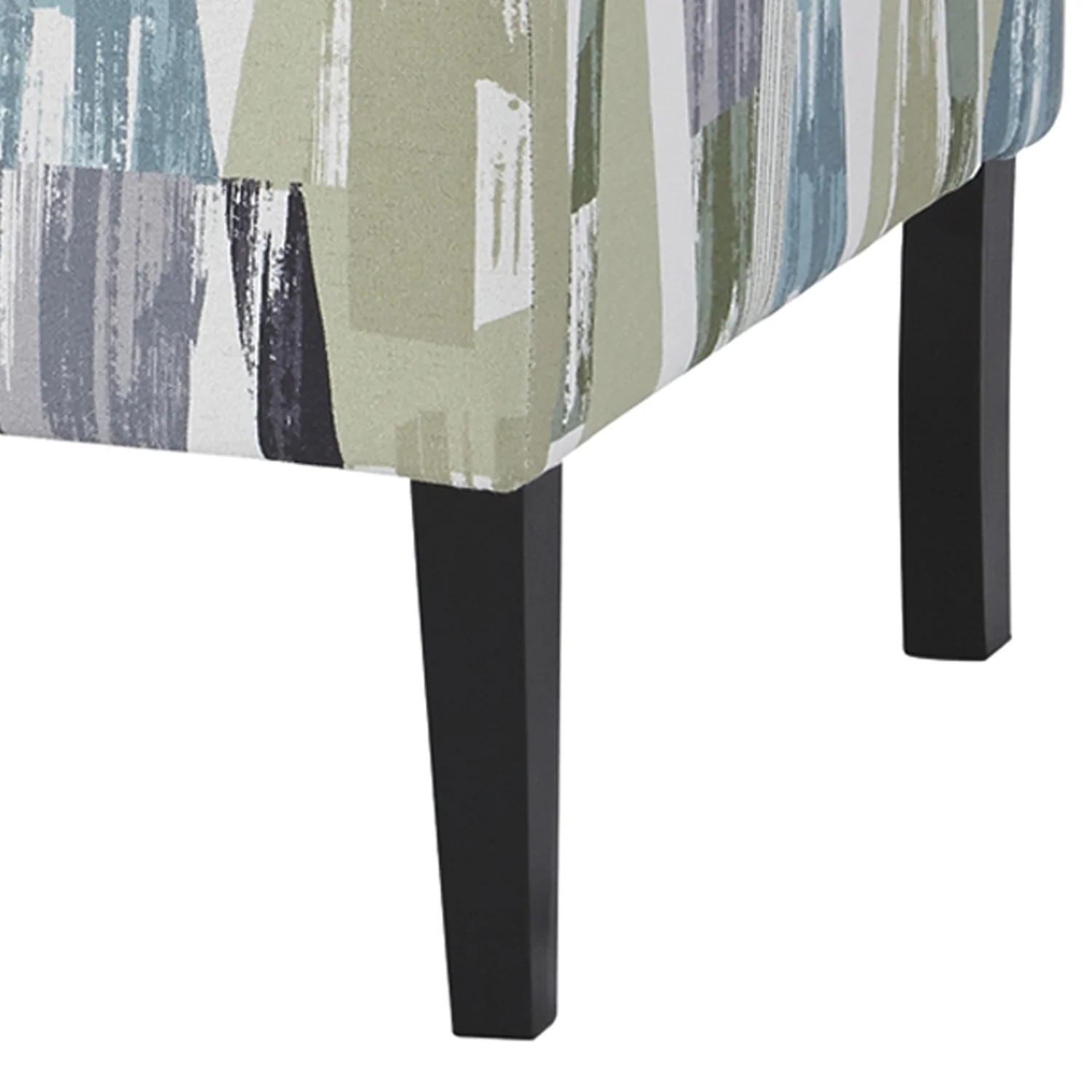 Wooden Armless Accent Chair With Patterned Fabric Upholstery, Multicolor By Benzara - Image 2