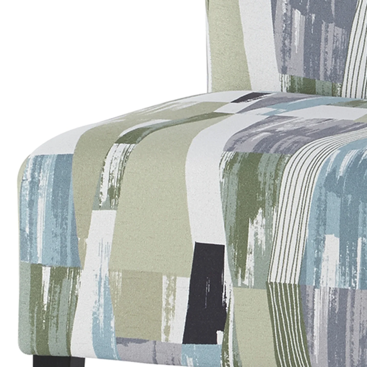 Wooden Armless Accent Chair With Patterned Fabric Upholstery, Multicolor By Benzara - Image 4