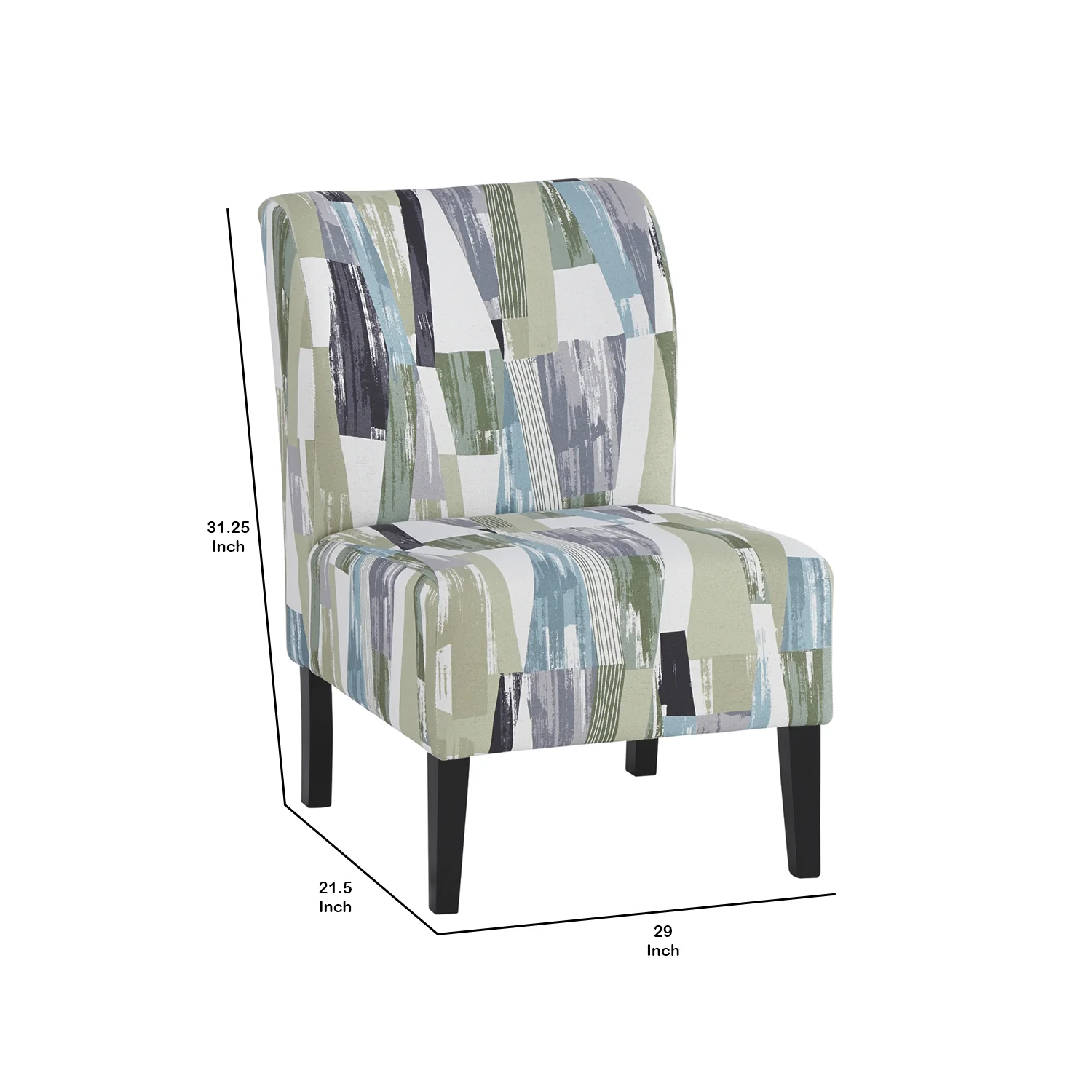 Wooden Armless Accent Chair With Patterned Fabric Upholstery, Multicolor By Benzara - Image 5