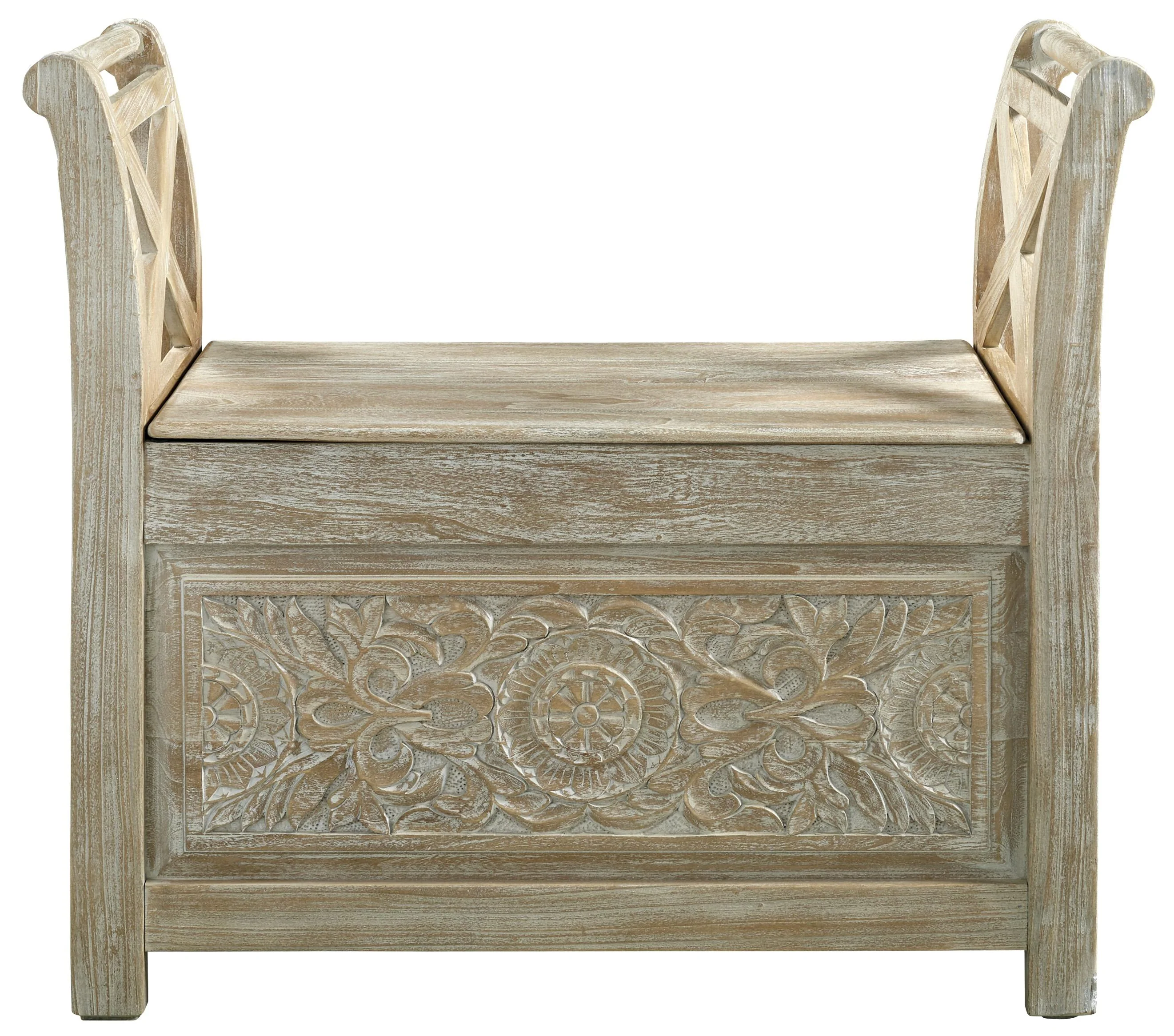 Wooden Bench with Hinged Storage, Brown By Benzara - Image 4