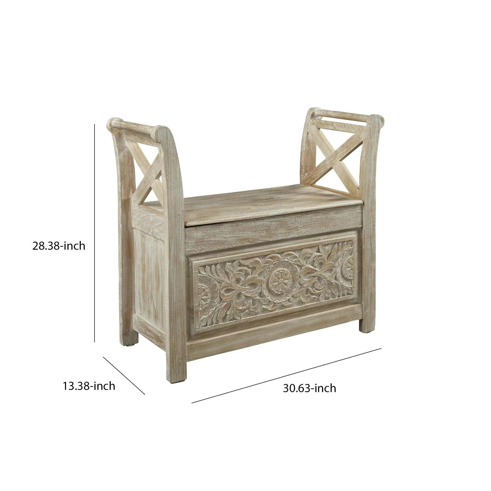 Wooden Bench with Hinged Storage, Brown By Benzara - Image 5