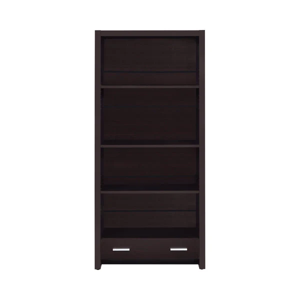 Wooden Bookcase With 3 Shelves And 1 Drawer Dark Brown By Benzara - Image 2