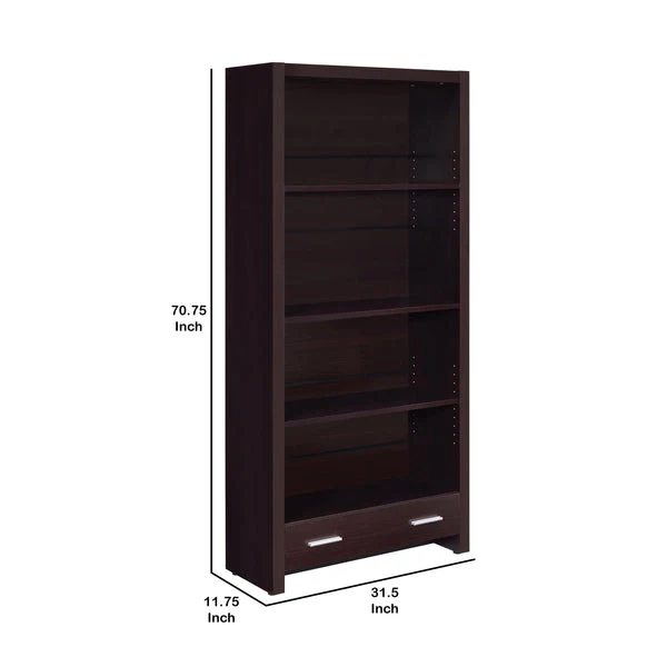 Wooden Bookcase With 3 Shelves And 1 Drawer Dark Brown By Benzara - Image 5